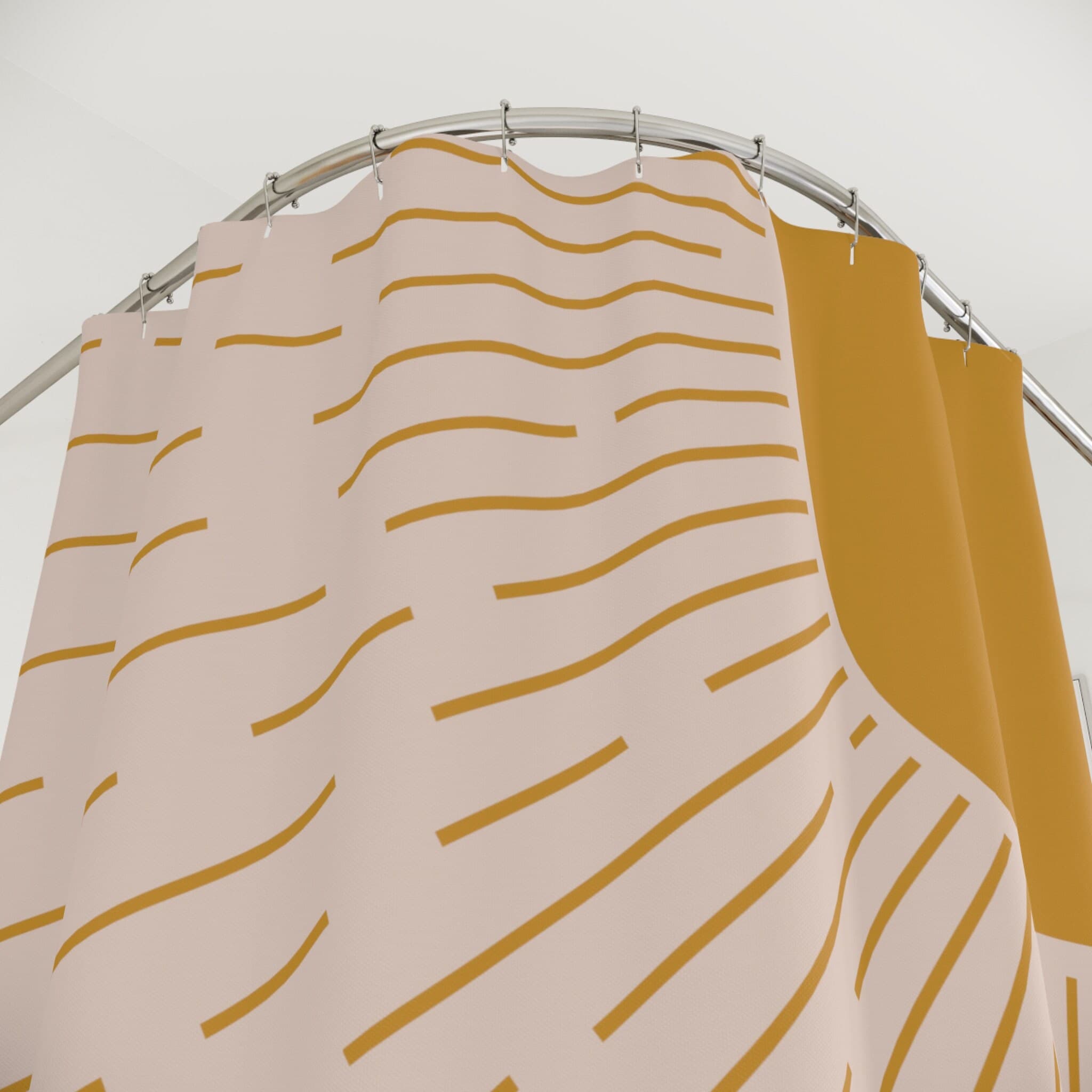 Boho Shower Curtain, Modern Abstract Aesthetic, Art Leaves Sun Waterproof Mid Century Bathroom Curtain Yellow Nature Plant Bathroom Decor - image 4