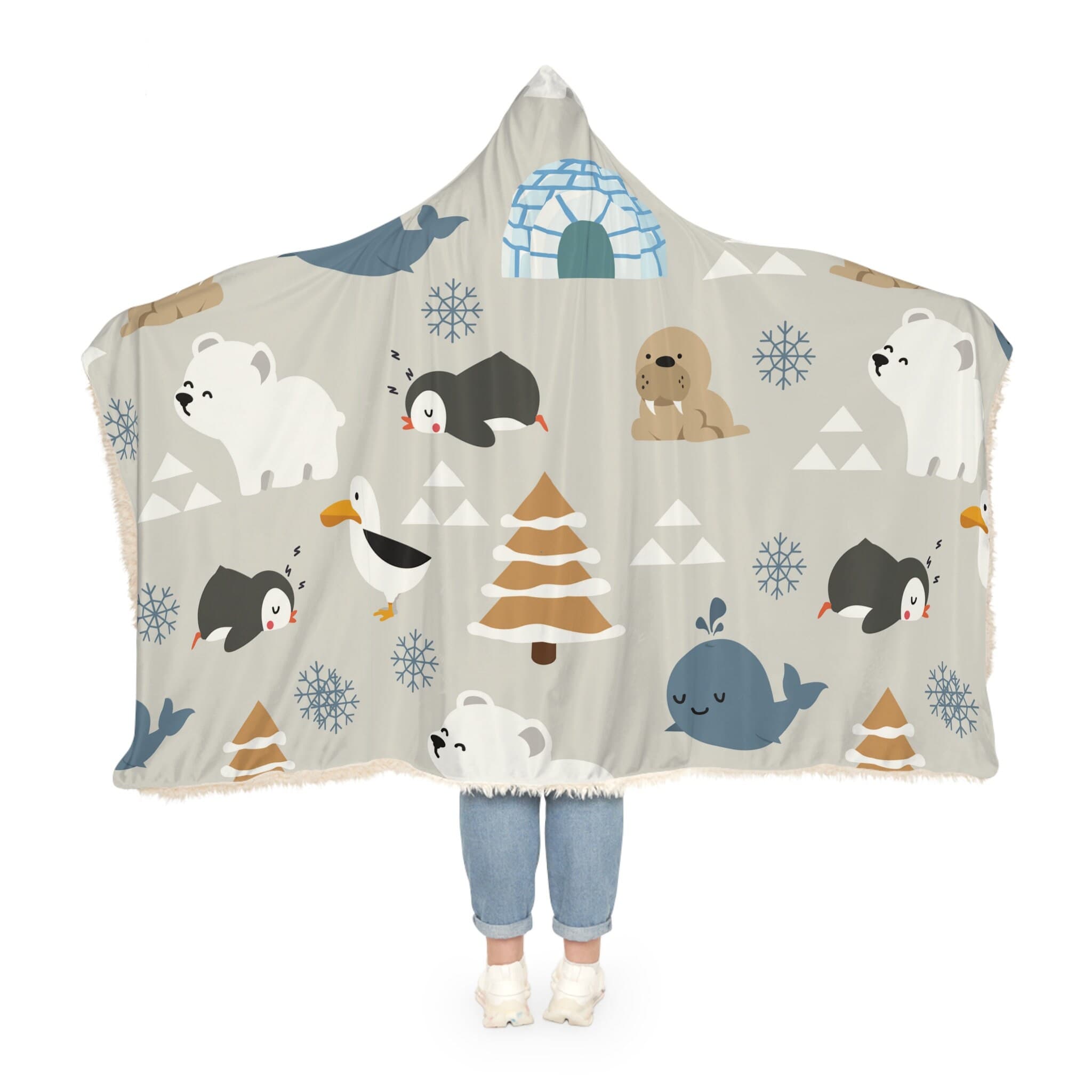 Arctic Hooded Blanket, Oversized Blanket Hoodie, Sherpa Blanket, Adult Cape, Wearable Snuggle Throw, Gift for her, Christmas, Camping