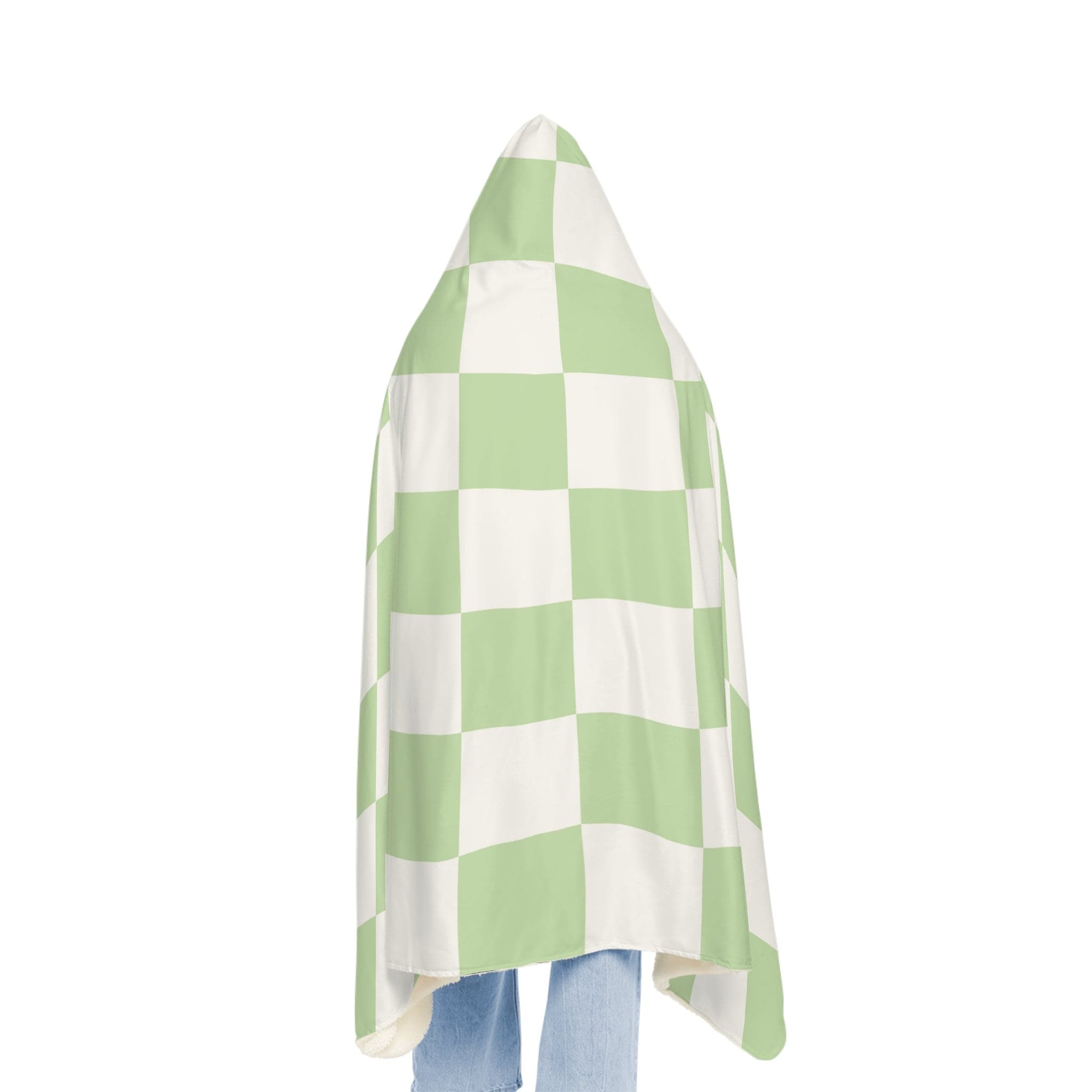 Green Checkered Hooded Blanket, Oversized Blanket Hoodie, Sherpa, Fleece, Adult Cape, Wearable Snuggle Throw, Gift for her, Christmas - image 4
