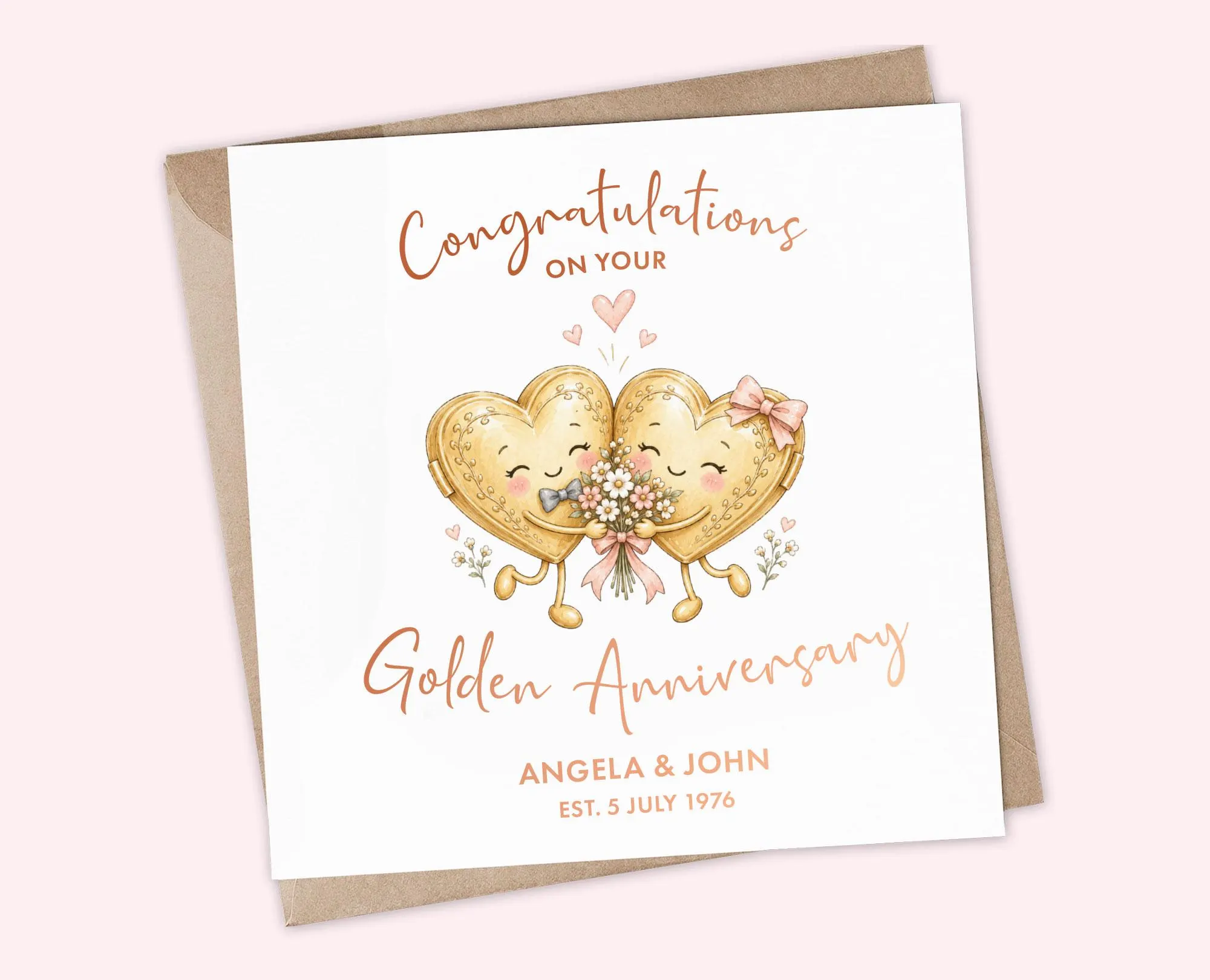 Personalised 50th Golden Wedding Anniversary Card, Cute Champagne Toast Name and Date Card for Mum & Dad, Special Couple 50 Years Married - image 3