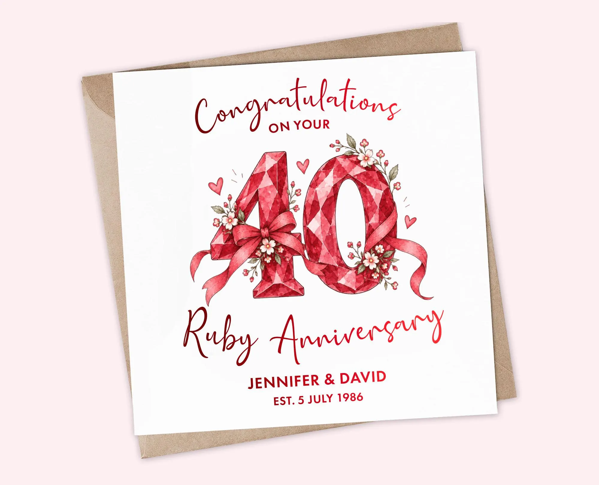 Personalised 40th Anniversary Card, Ruby Wedding Anniversary Card for Couple, 40th Wedding Anniversary Gift for Parents Friends Family - image 3