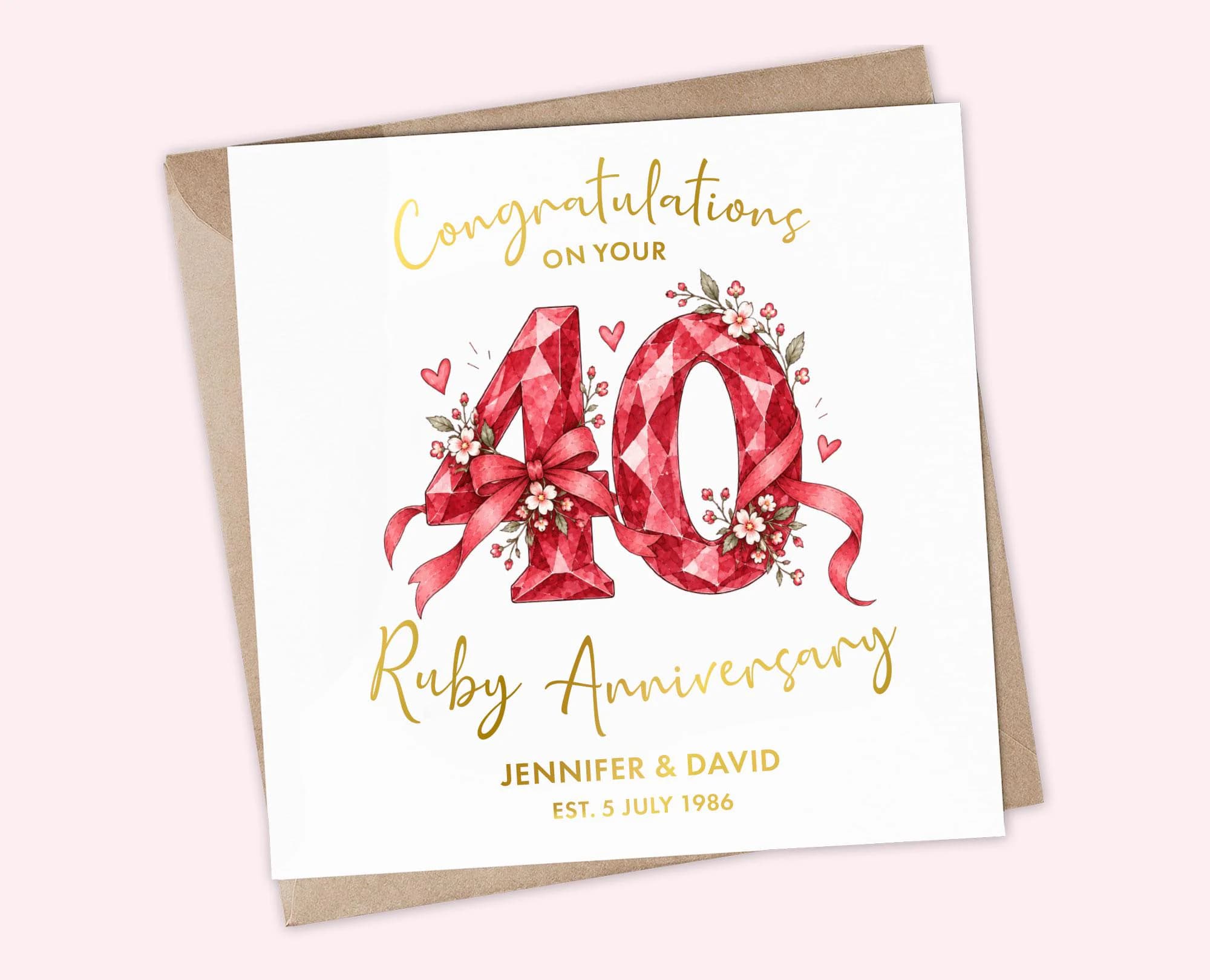Personalised 40th Anniversary Card, Ruby Wedding Anniversary Card for Couple, 40th Wedding Anniversary Gift for Parents Friends Family