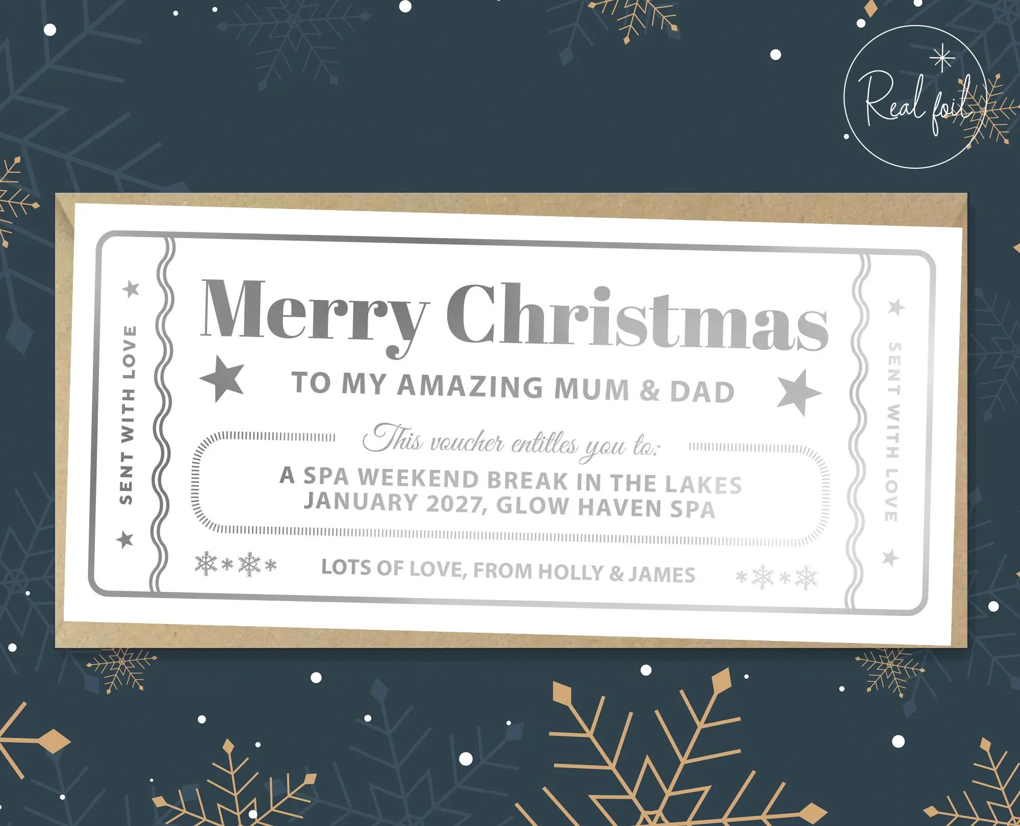 Christmas Gift Voucher, Golden Ticket, Personalised Ticket, Christmas Voucher, Surprise Holiday, Personalised Gift, Christmas Present - image 5