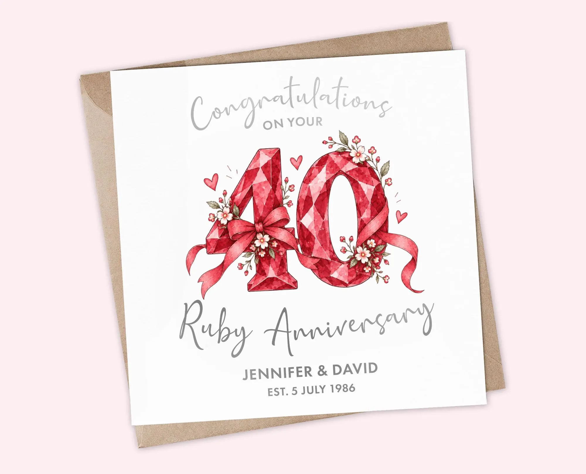 Personalised 40th Anniversary Card, Ruby Wedding Anniversary Card for Couple, 40th Wedding Anniversary Gift for Parents Friends Family - image 5