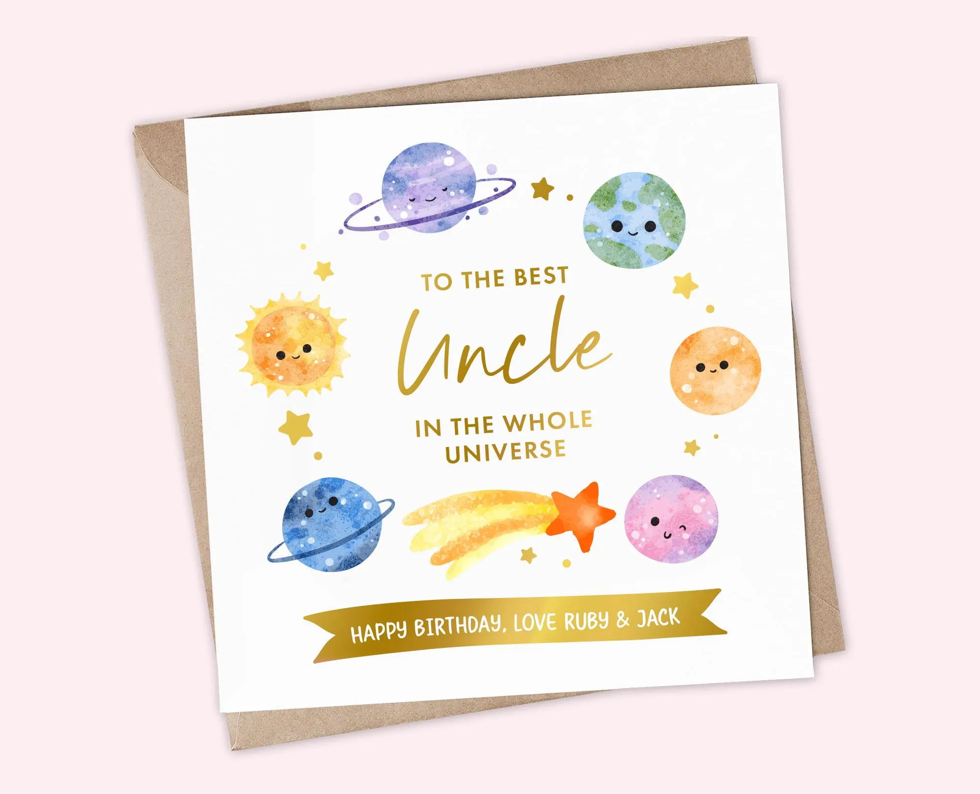 Personalised Uncle Birthday Card, Best Uncle in the Whole Universe Card, Custom Space Birthday Card for Uncle, Cute Card from Niece, Nephew
