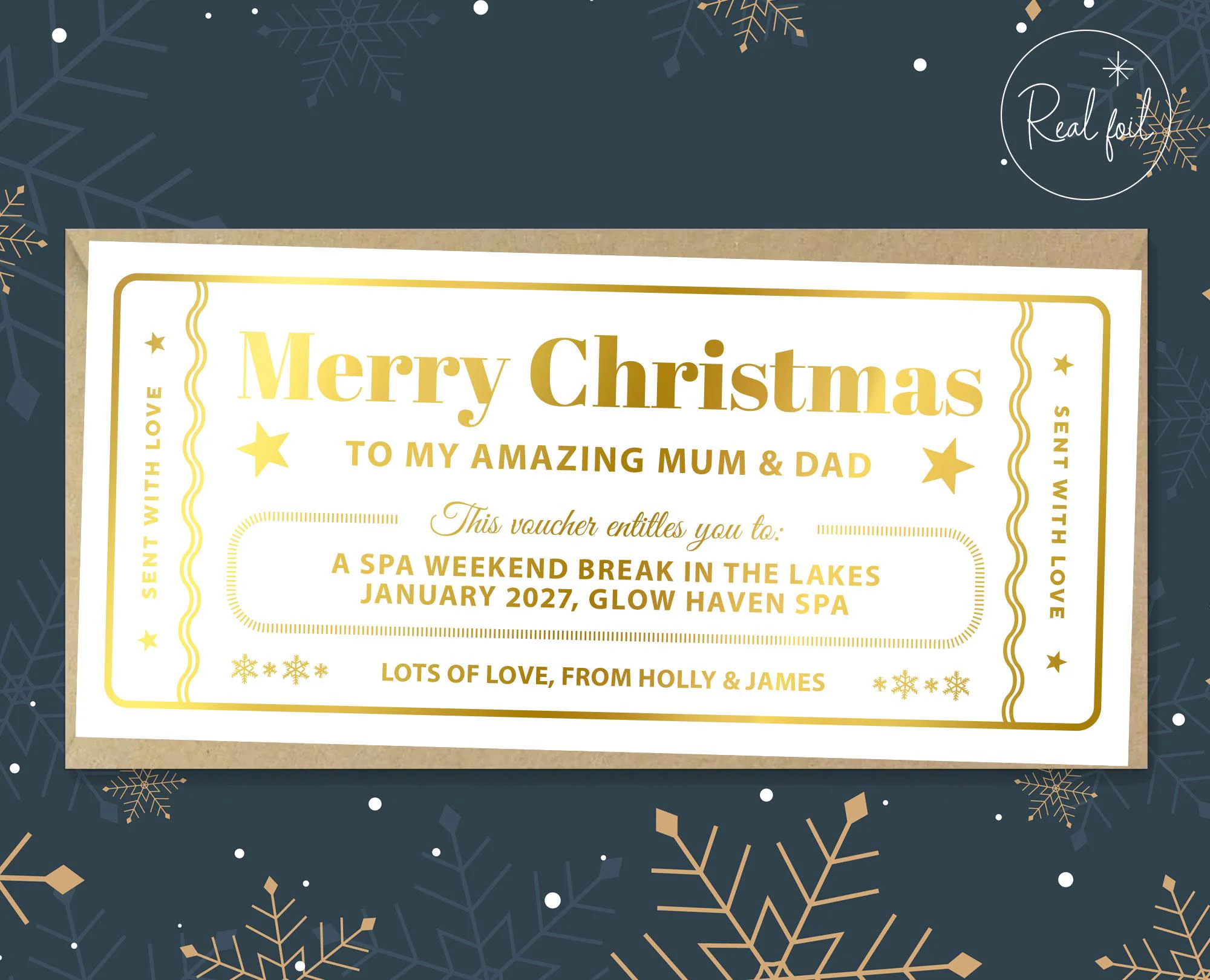 Christmas Gift Voucher, Golden Ticket, Personalised Ticket, Christmas Voucher, Surprise Holiday, Personalised Gift, Christmas Present