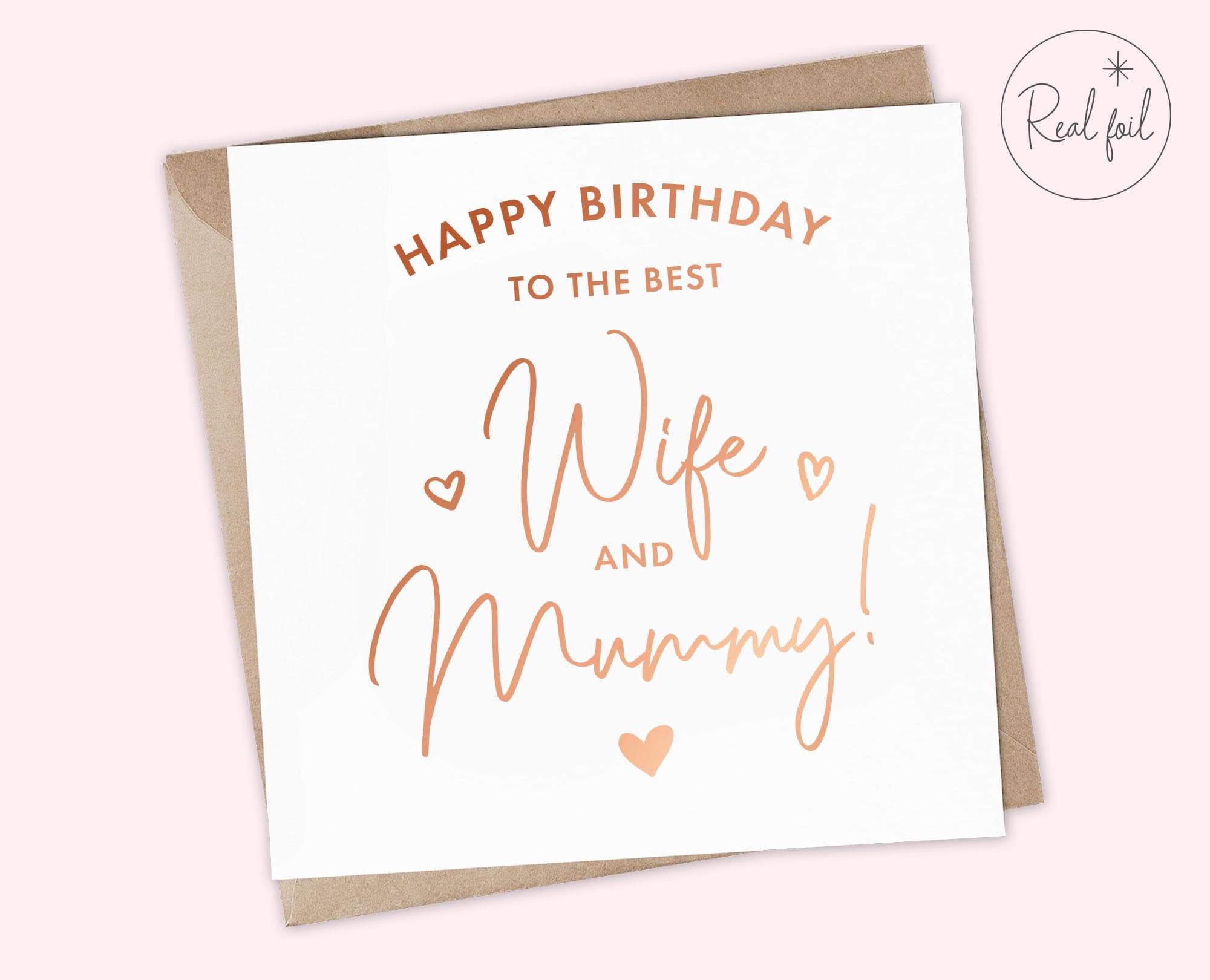 Happy Birthday Wife and Mummy Card, Birthday Card for Wife from Kids, Mum Birthday Card from Family, Luxury Keepsake Foil Wife Card - image 5