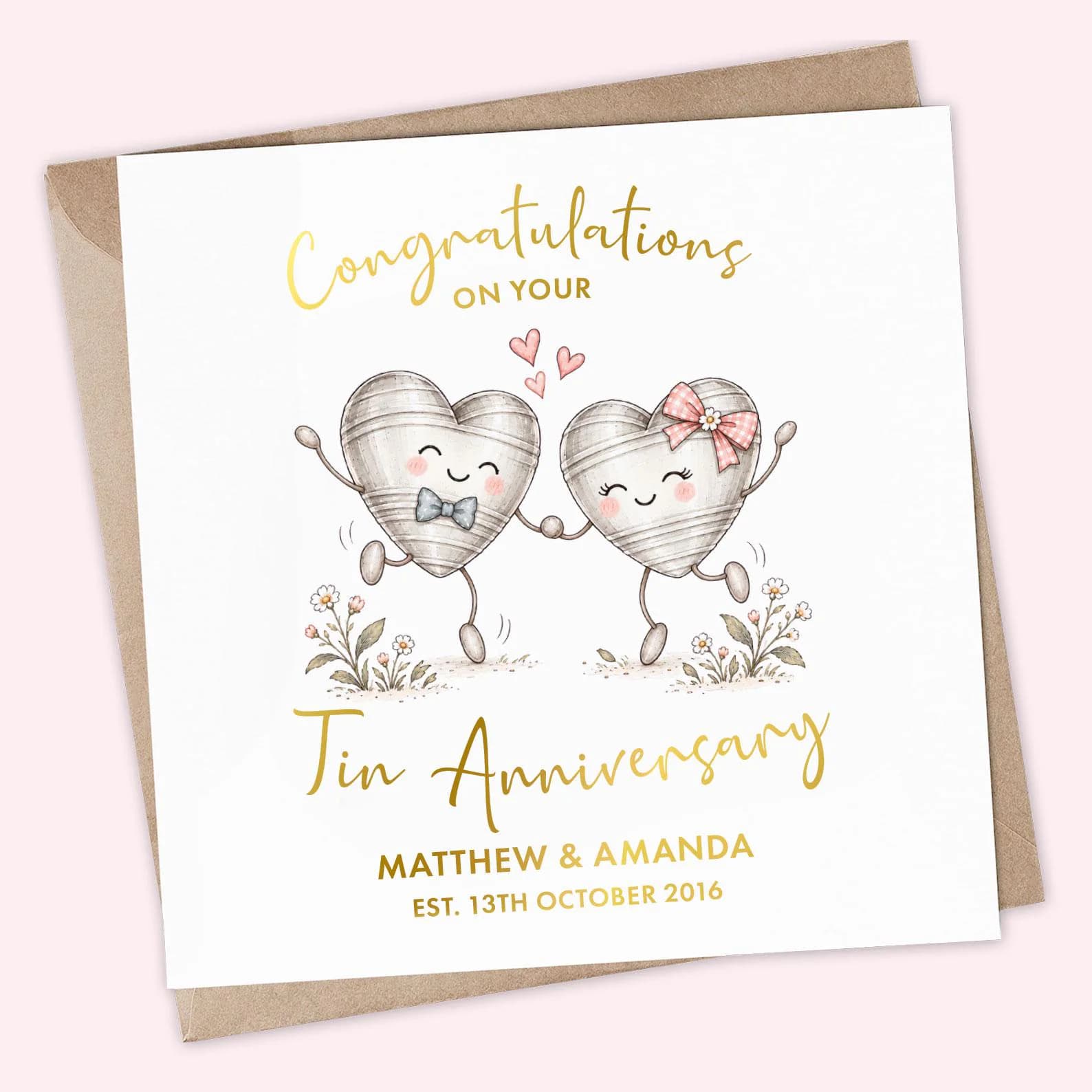 10th Anniversary Card for Couple, Tin Anniversary Card, Personalised Anniversary Gift for Husband Wife, 10 Year Wedding Anniversary Keepsake