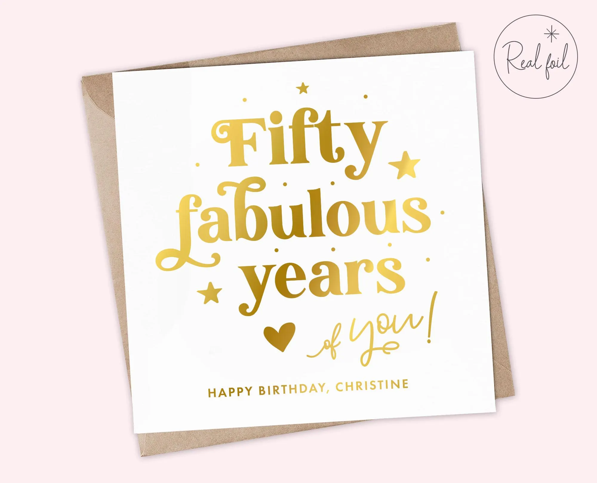 Fabulous 50th Birthday Card, 50th Friend Card, 50th Birthday Card For Friend, Personalised 50th Birthday Card, Fifty and Fabulous Card, Foil