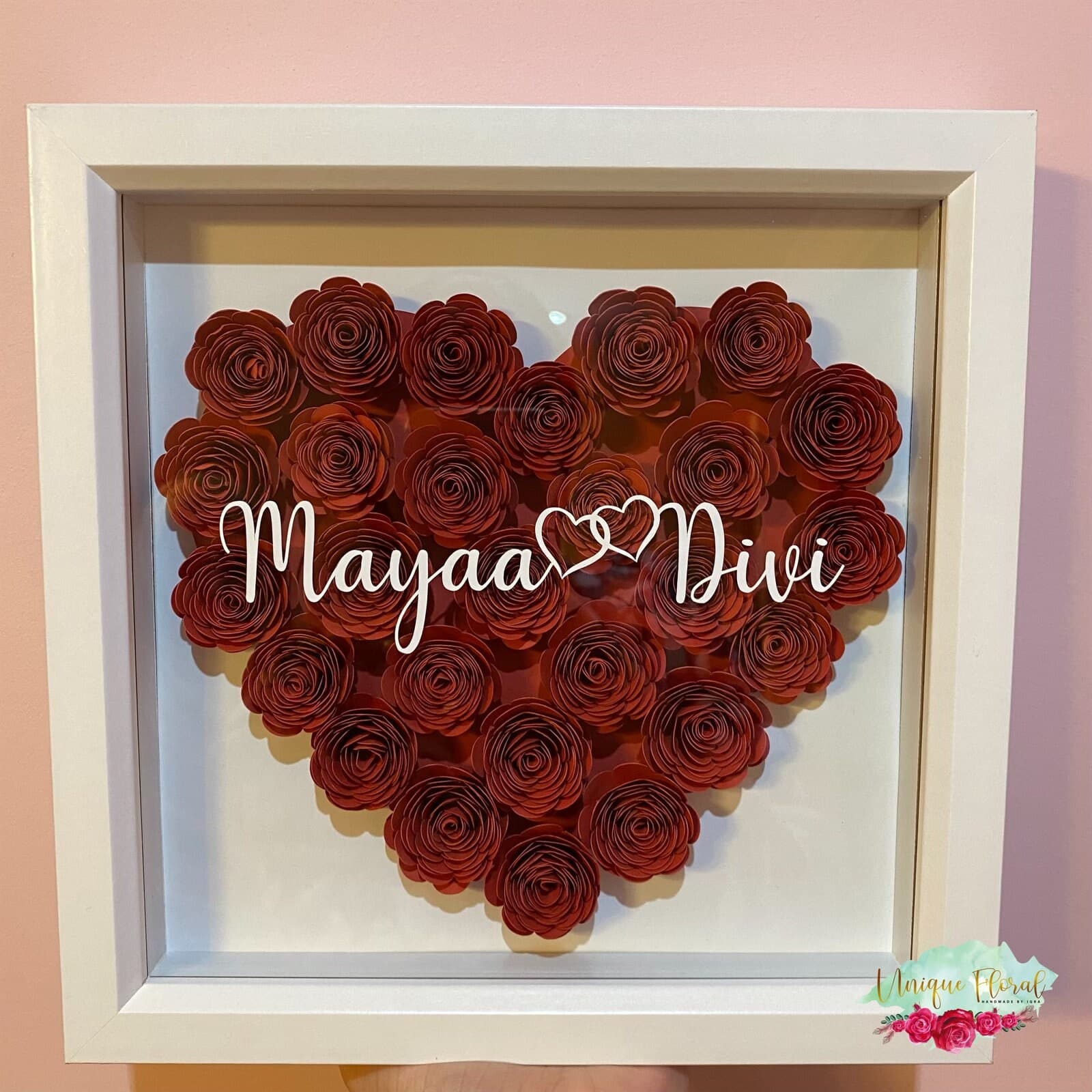 Heart Shaped Rose Frame | Flower Wall Personalised Gifts | Home Decor | Gifts | Shadow Box |Wedding Gifts | Nikkah | Love | Valentines day