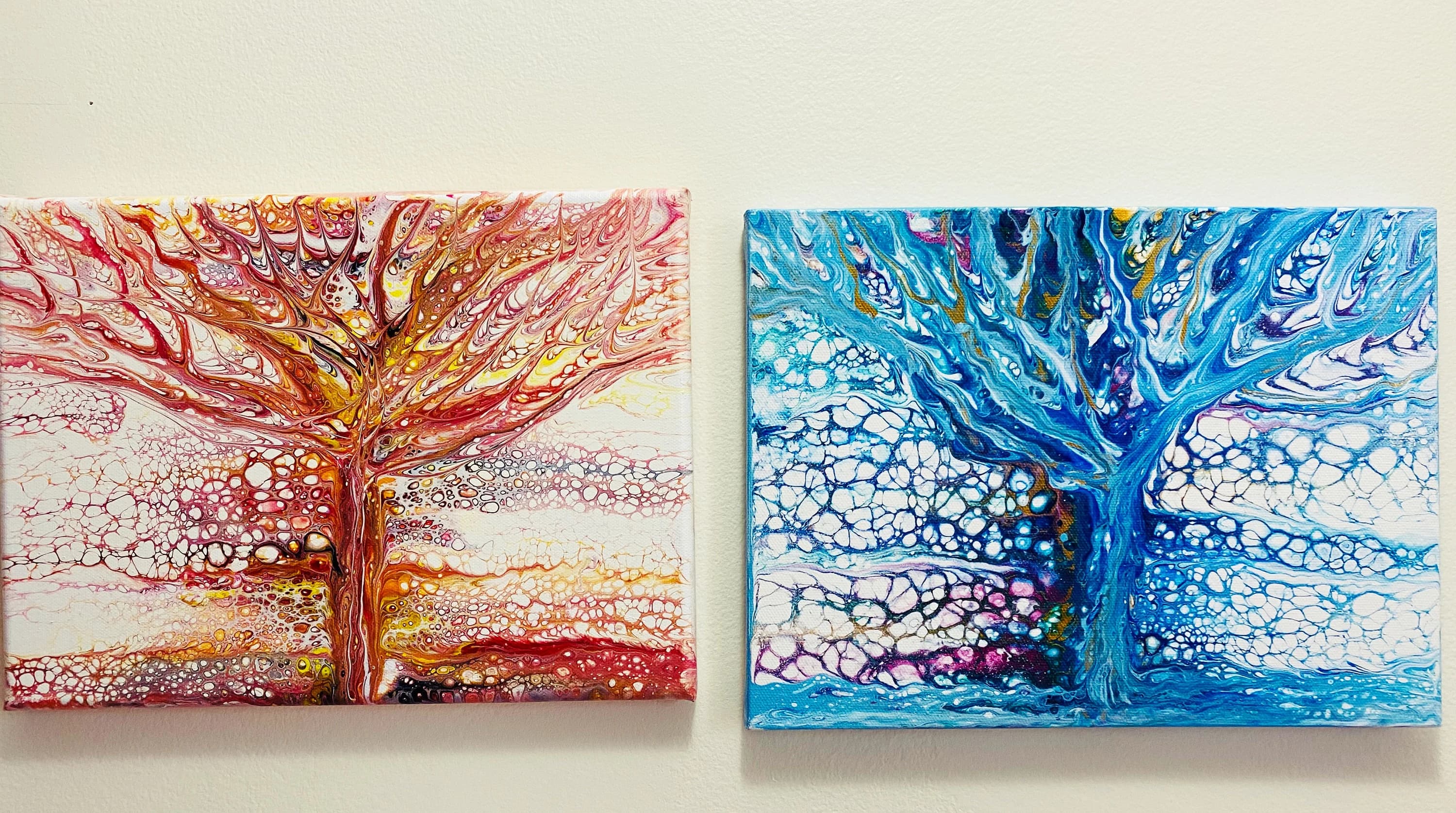 Fall and Winter Tree painting  - 9 x 12 Acrylic Pour Painting On Canvas. - image 3