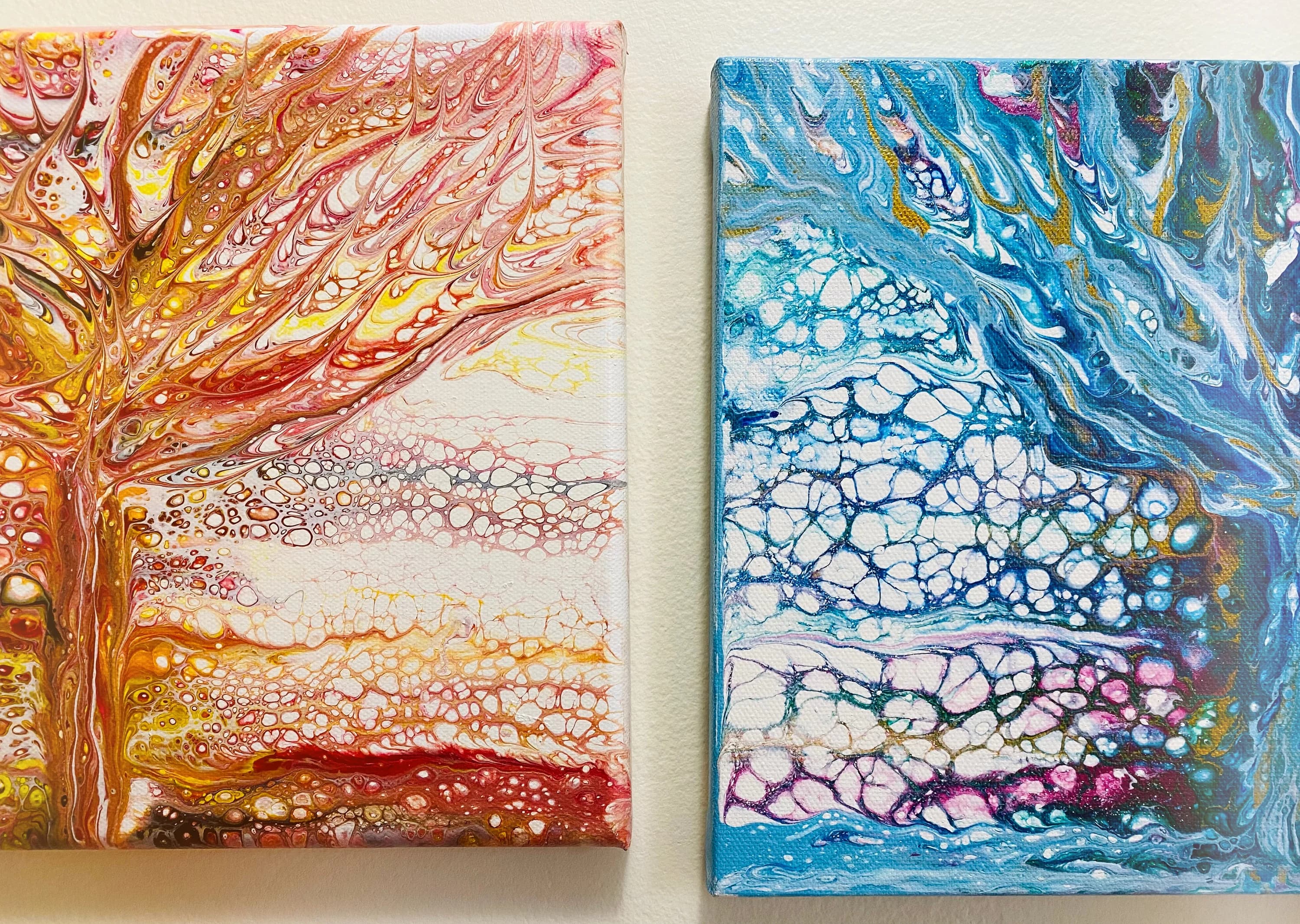 Fall and Winter Tree painting  - 9 x 12 Acrylic Pour Painting On Canvas. - image 4