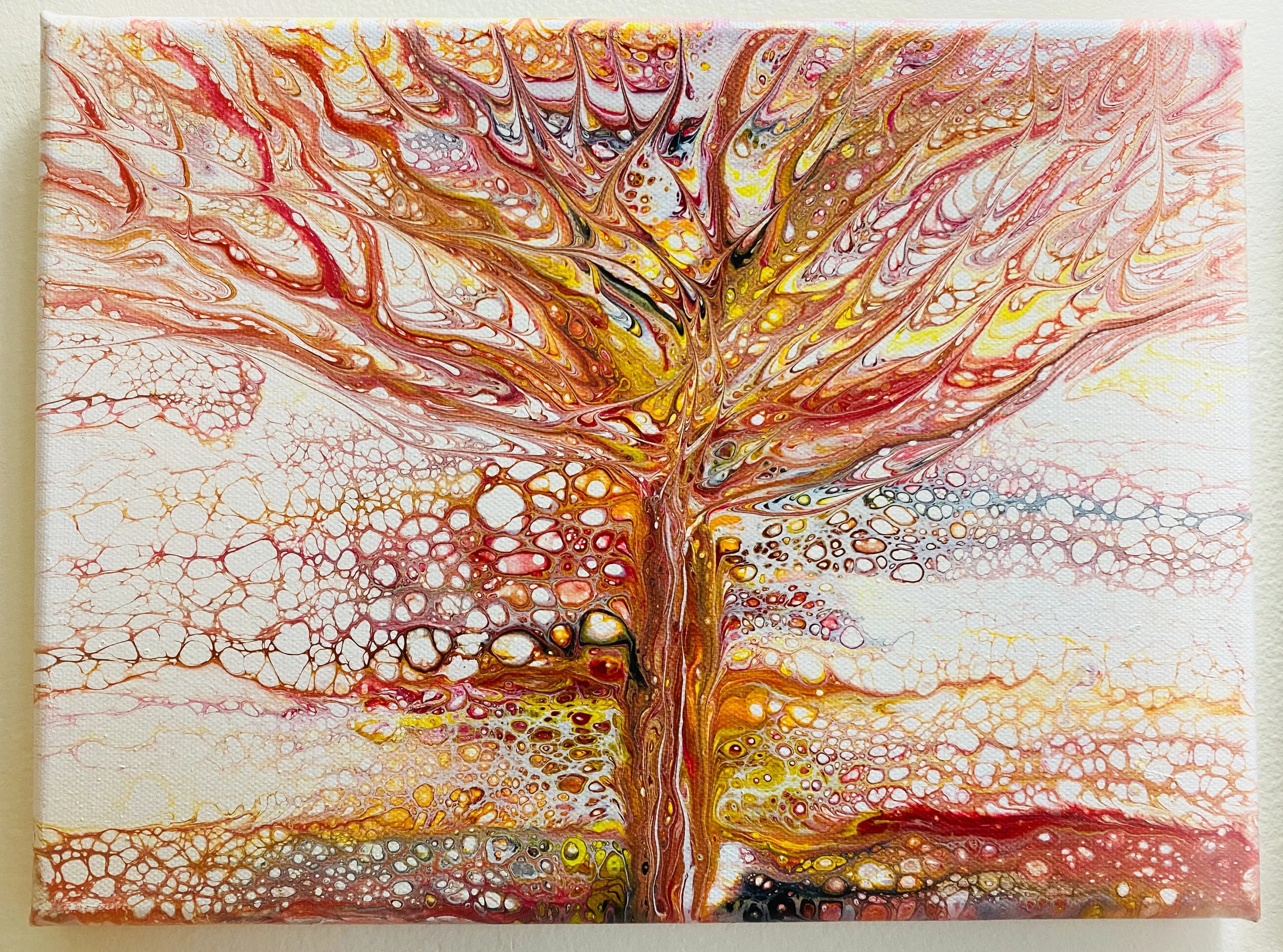 Fall and Winter Tree painting  - 9 x 12 Acrylic Pour Painting On Canvas. - image 2