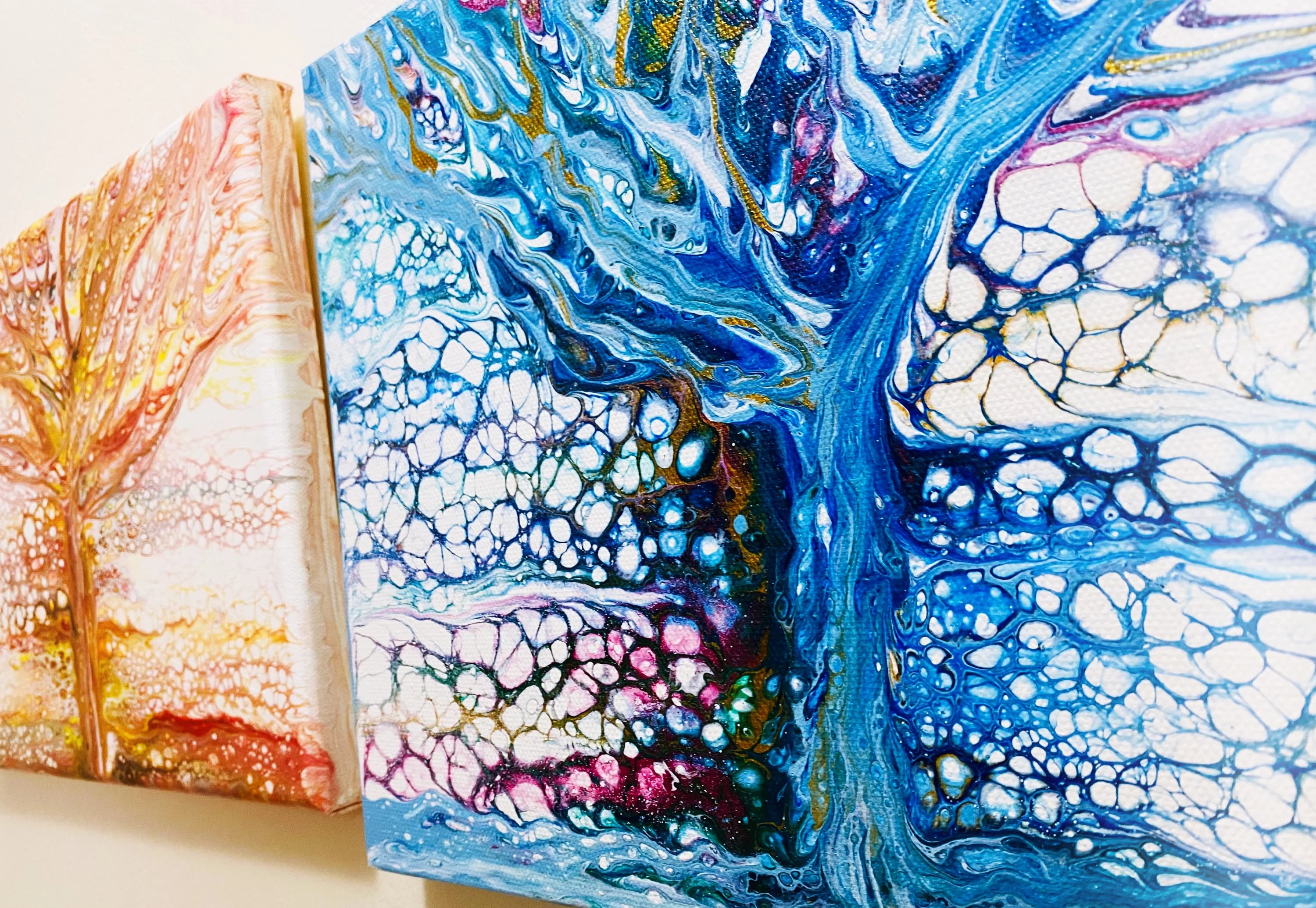 Fall and Winter Tree painting  - 9 x 12 Acrylic Pour Painting On Canvas. - image 5