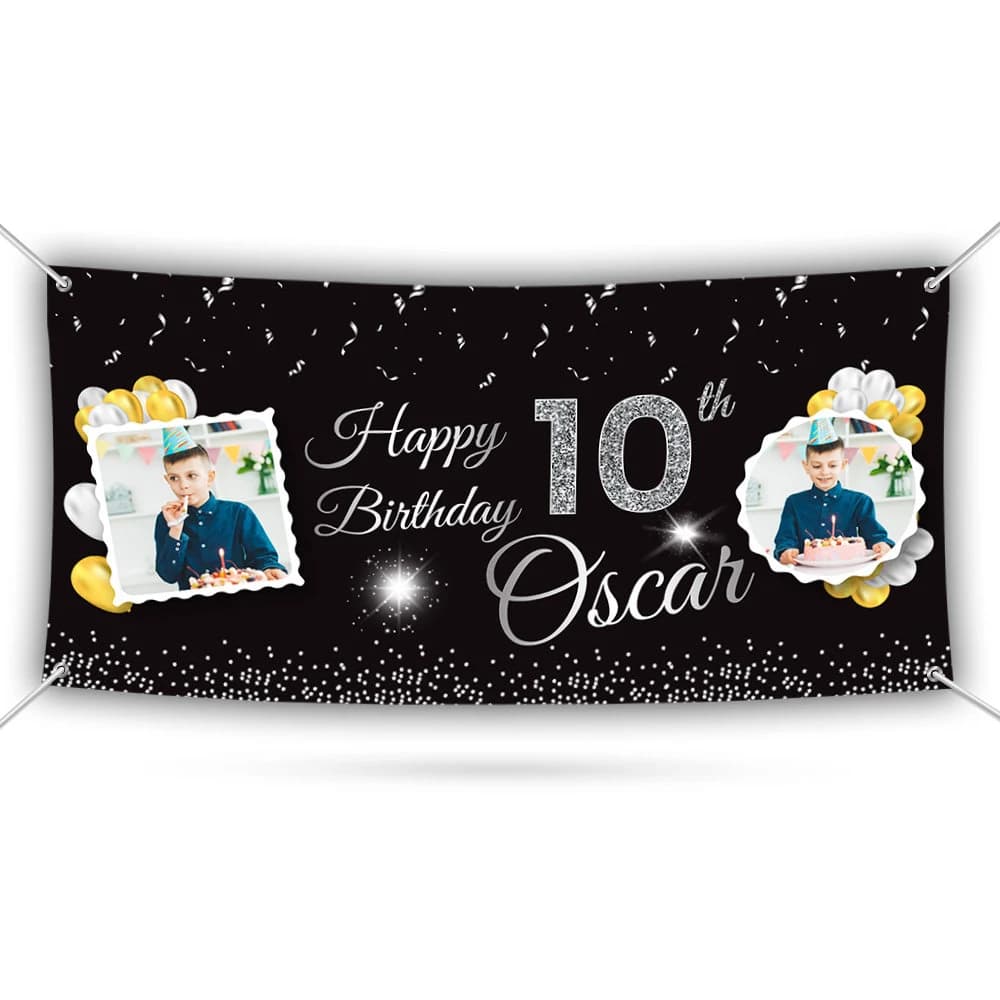 Birthday Personalized Banner With Photo, 13 Oz Gold Party Decoration, Custom 18th 20th 30th 40th 50th Birthday Banner With Metal Grommets - image 4