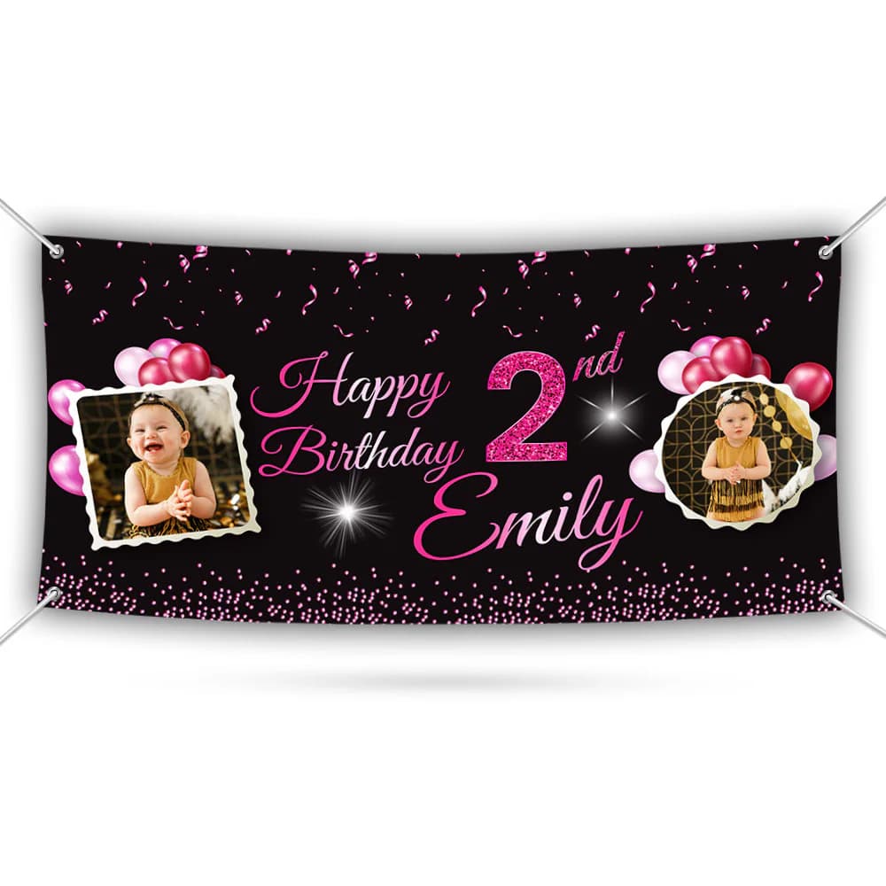 Birthday Personalized Banner With Photo, 13 Oz Gold Party Decoration, Custom 18th 20th 30th 40th 50th Birthday Banner With Metal Grommets - image 3