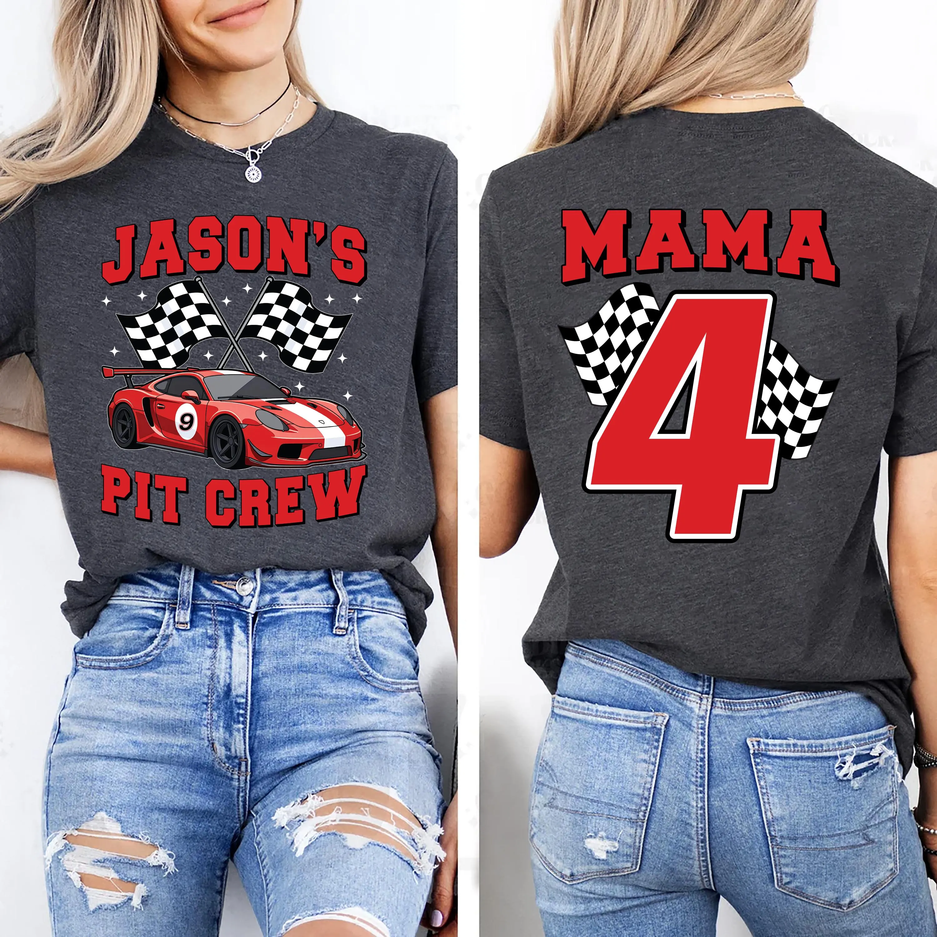 Personalized Pit Crew Sweatshirt, Custom Racing Tee, Family Matching Gift, Race Car Birthday Shirt, Unique Race Day Apparel, Front Back - image 5