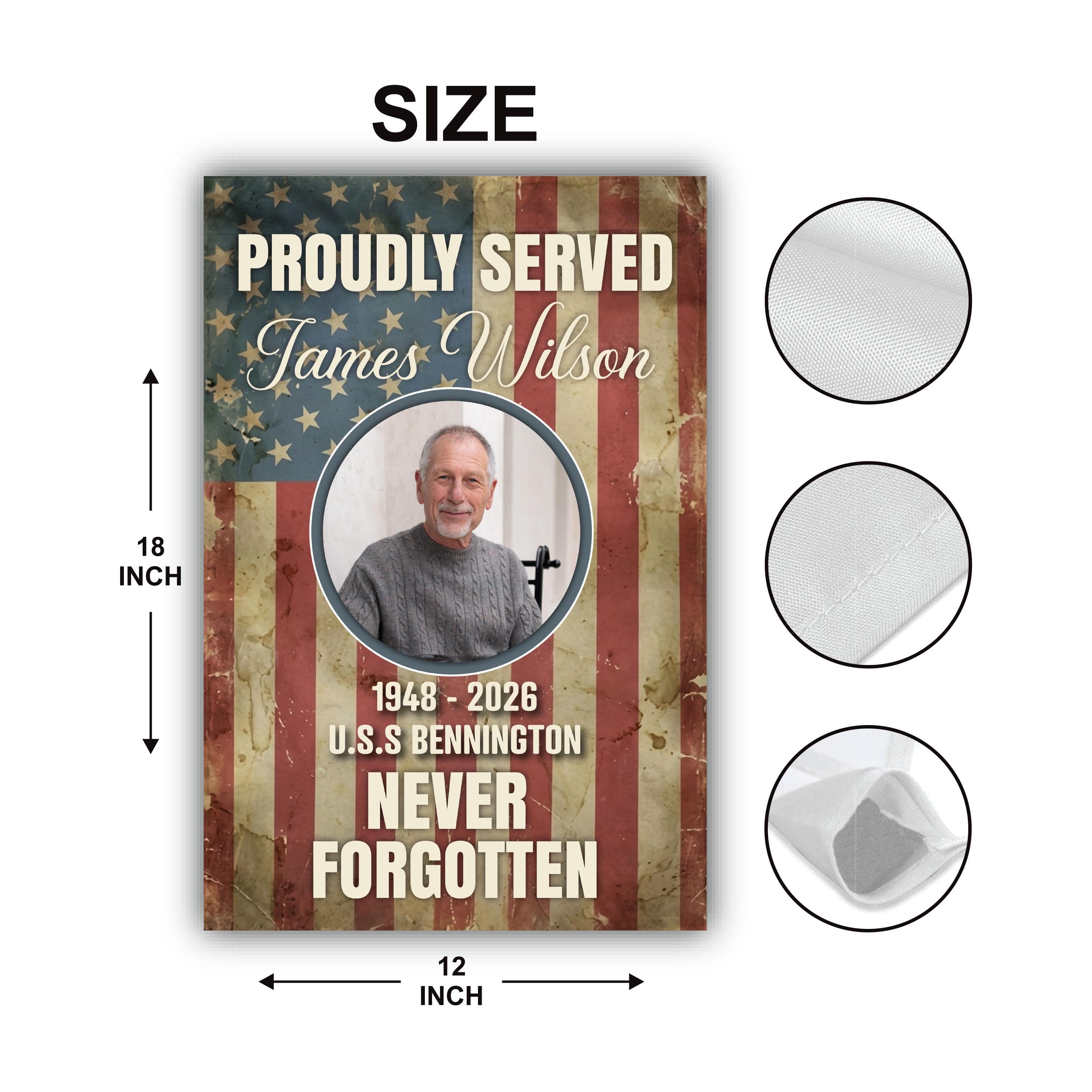 Personalized Veteran Memorial Garden Flag, 12x18 Double Sided Outdoor Decor, Custom Memorial Flag, Military Photo Tribute, Sympathy Gift - image 4