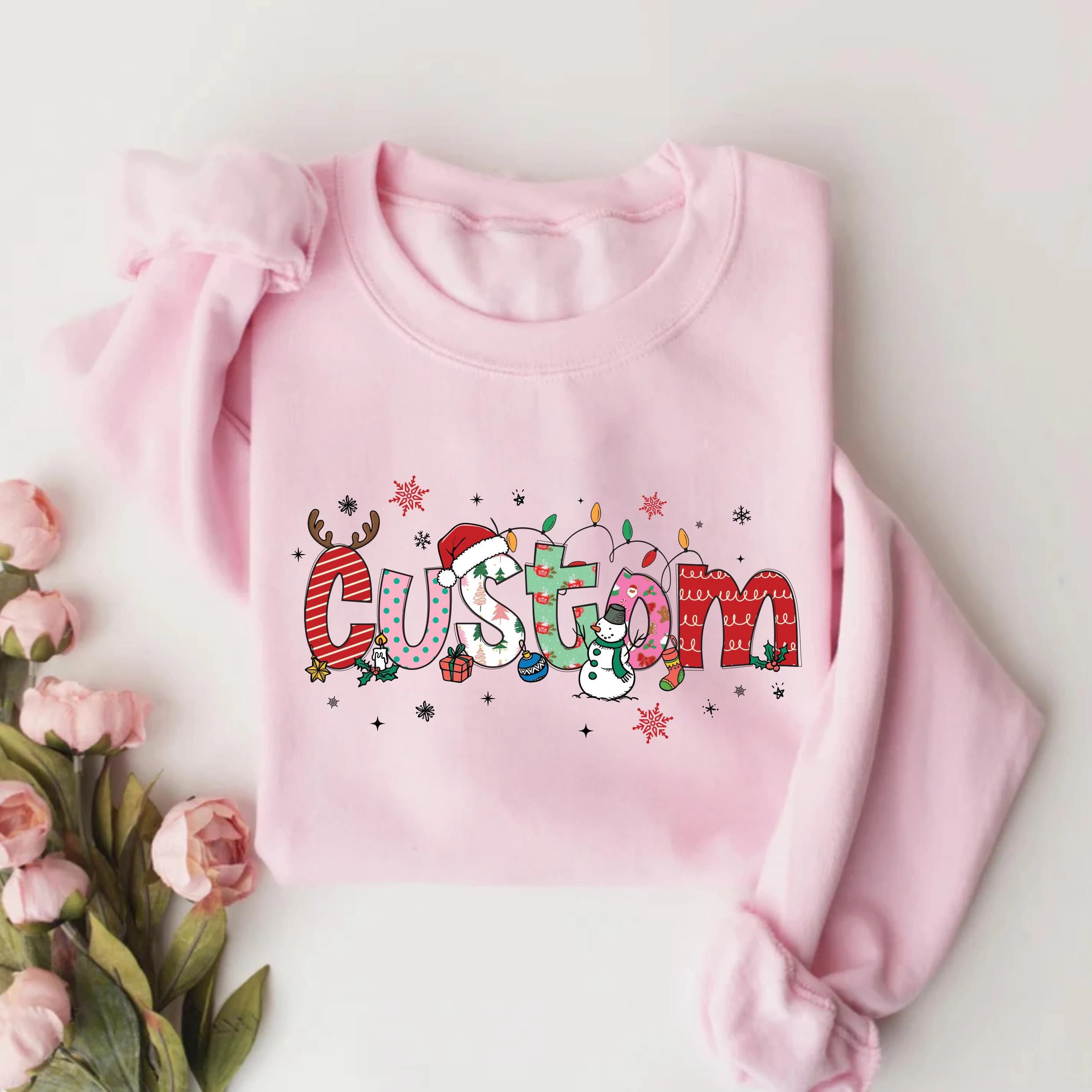 Personalized Christmas Sweatshirt, Christmas Name Shirt, Custom Alphabet Christmas Tee, Girls Name Christmas Shirt, Unisex Holiday Shirt - image 5