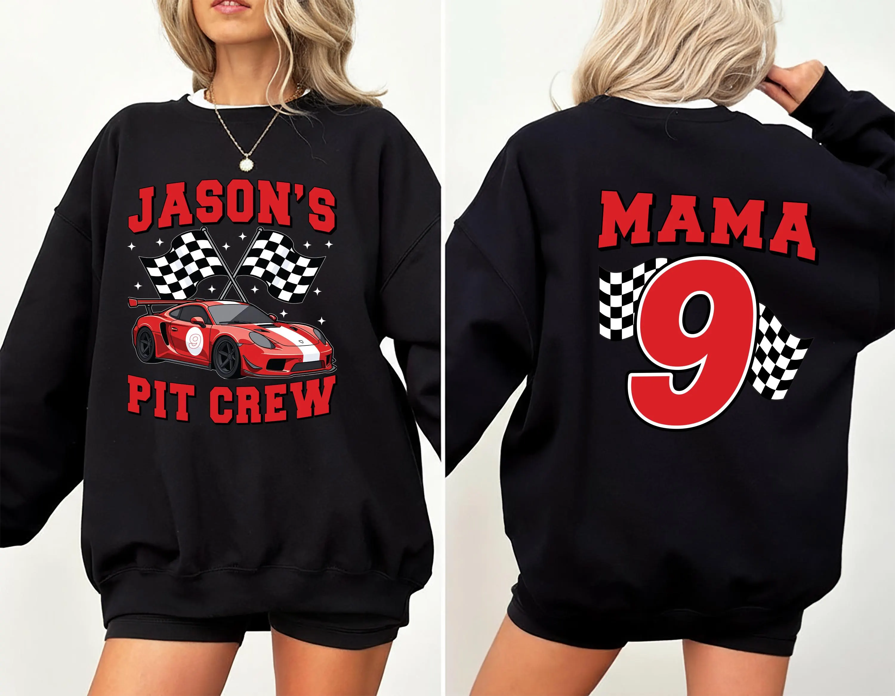 Personalized Pit Crew Sweatshirt, Custom Racing Tee, Family Matching Gift, Race Car Birthday Shirt, Unique Race Day Apparel, Front Back