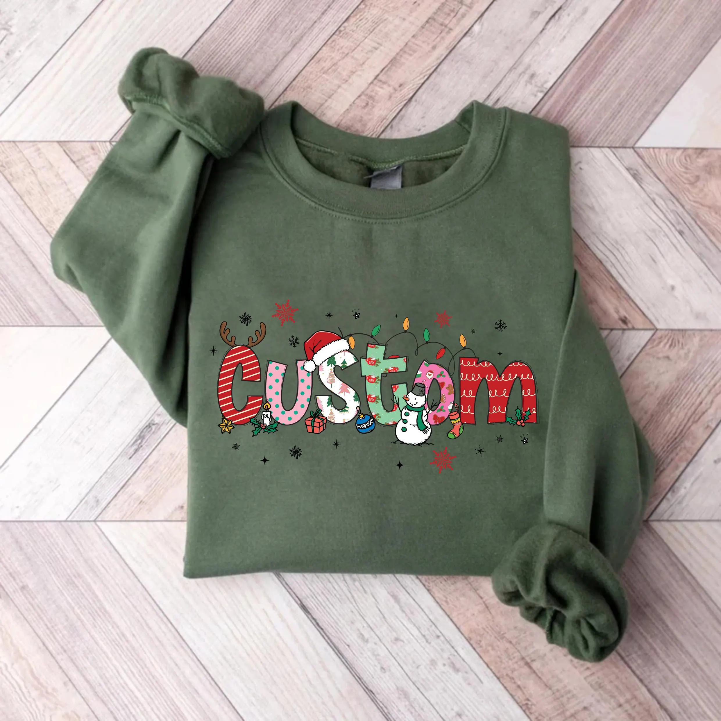 Personalized Christmas Sweatshirt, Christmas Name Shirt, Custom Alphabet Christmas Tee, Girls Name Christmas Shirt, Unisex Holiday Shirt