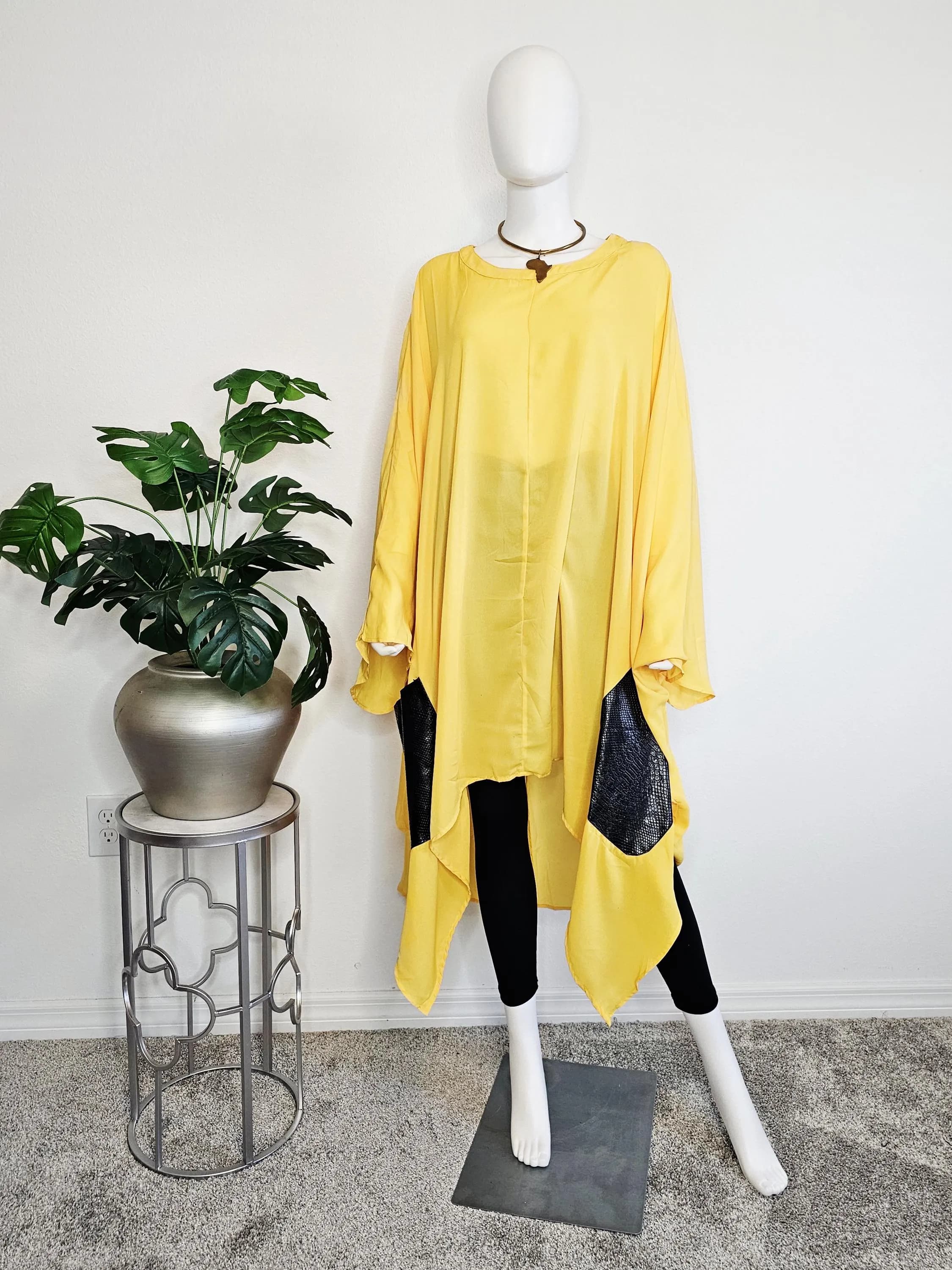 Chiffon Kimono Kaftan Poncho with faux leather pockets - image 3