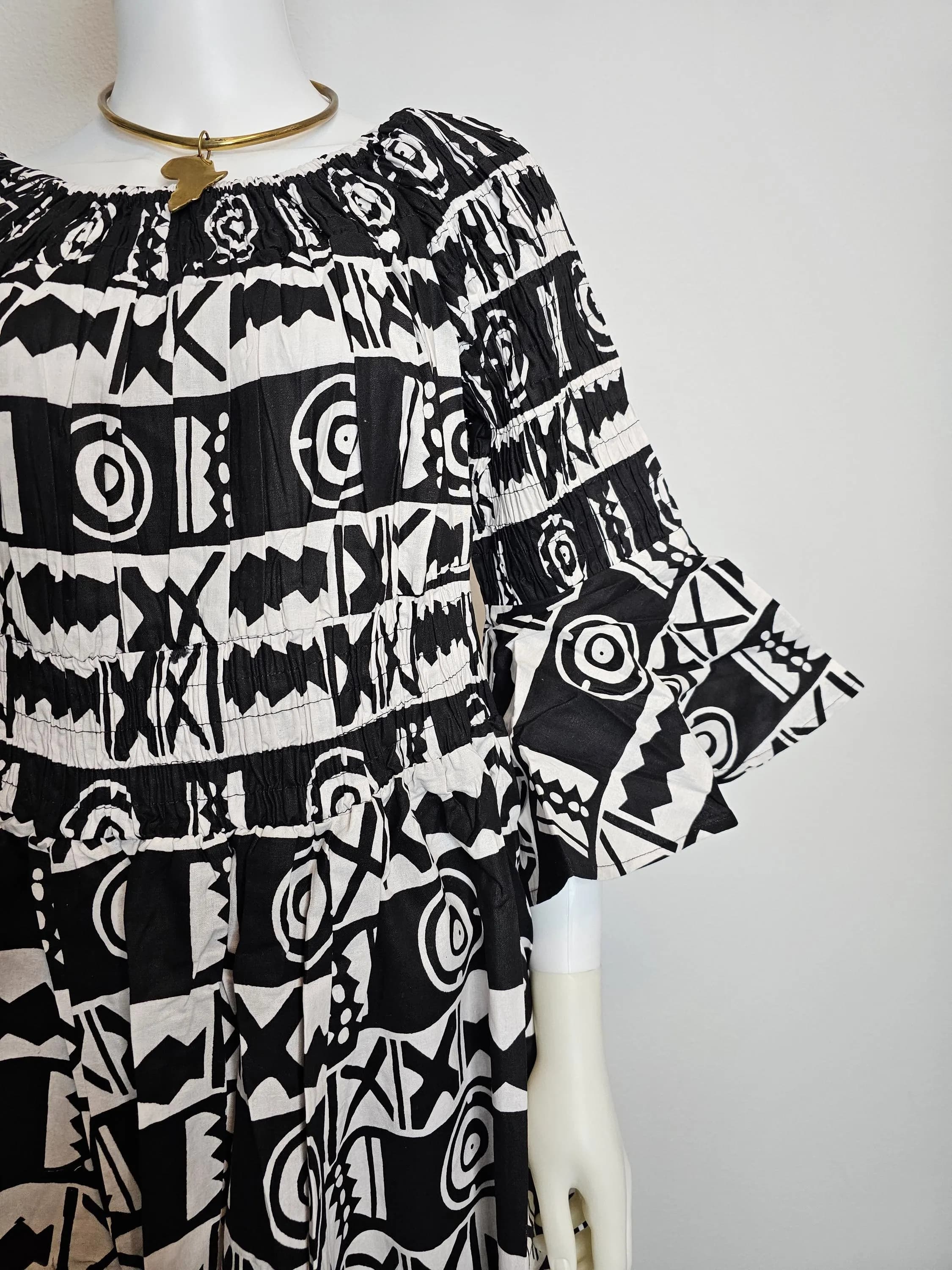 African Ankara Print Maxi Dress with Headwrap: Smocked Off-Shoulder Cotton - image 4