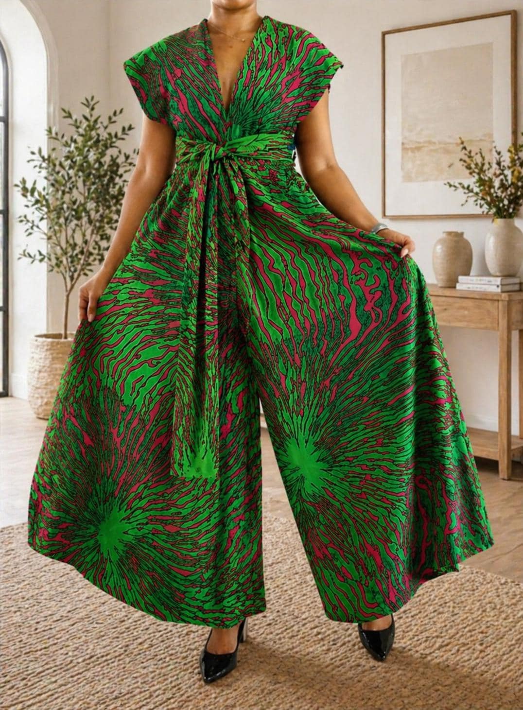 African Print Infinity Long Maxi Dress: Women Convertible Infinity Cotton Skirt or Palazzo Pants Jumpsuit Jumper w/ Headwrap Scarf
