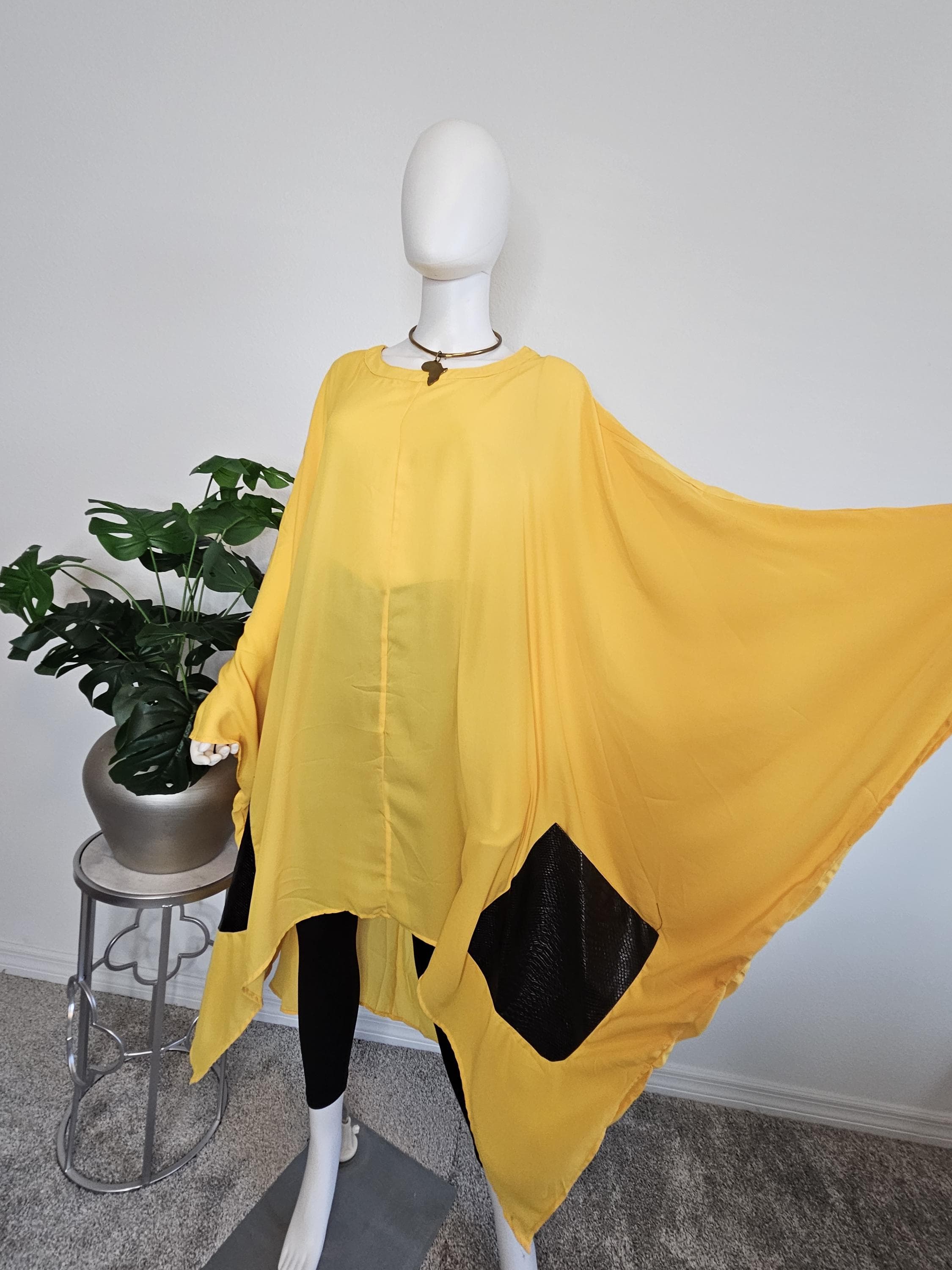 Chiffon Kimono Kaftan Poncho with faux leather pockets - image 5