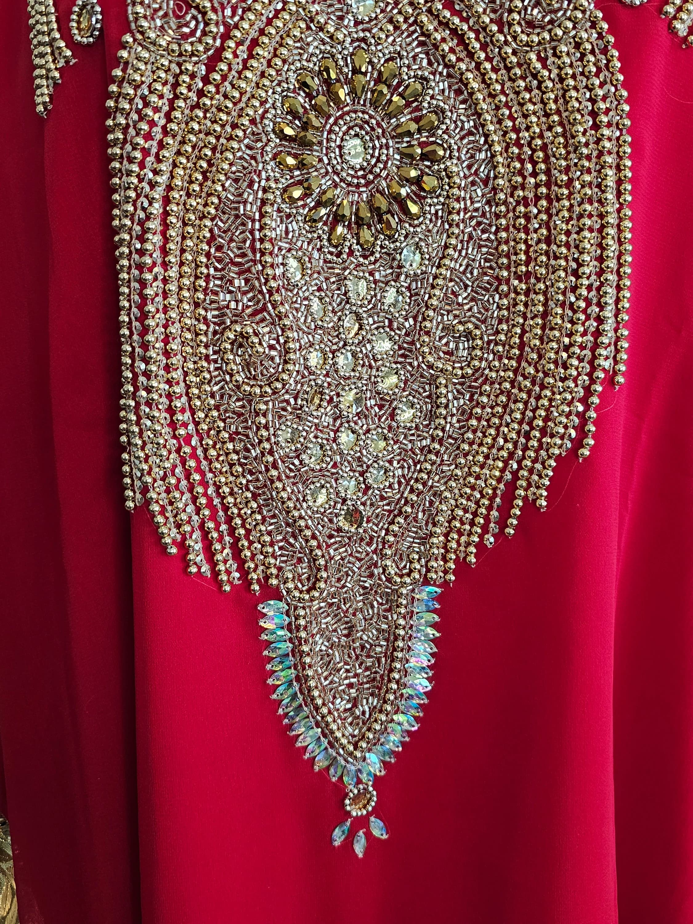 Beautiful Moroccan Beaded Long Chiffon Kaftan Maxi Dress with Headwrap scarf - One Size Fits M to 3XL - image 4