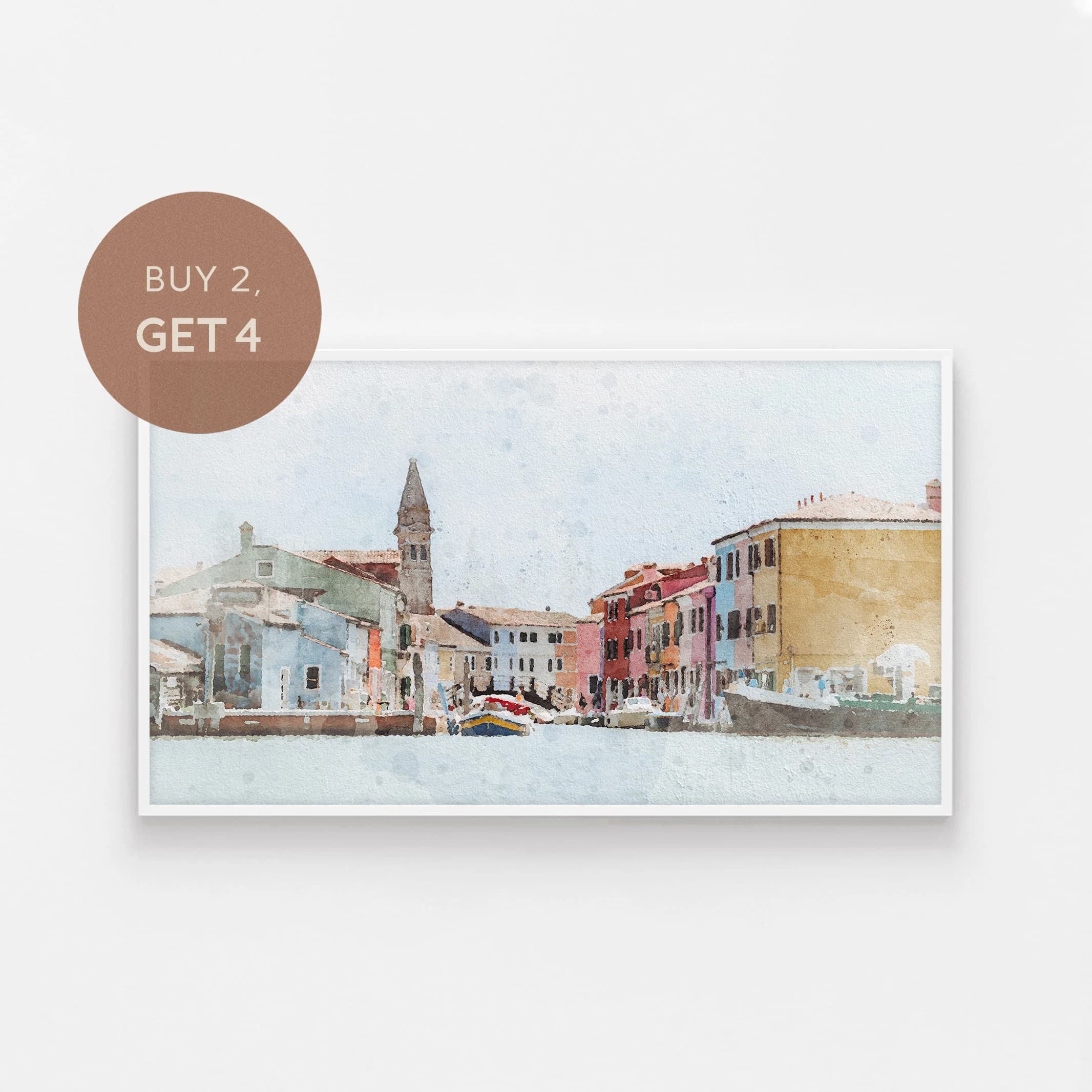Samsung Frame TV Art, Venice Italy, Watercolor Painting, Venice Tv Art, Italy Frame Tv, Venice Canal Boats, Colorful Houses Italy, Download