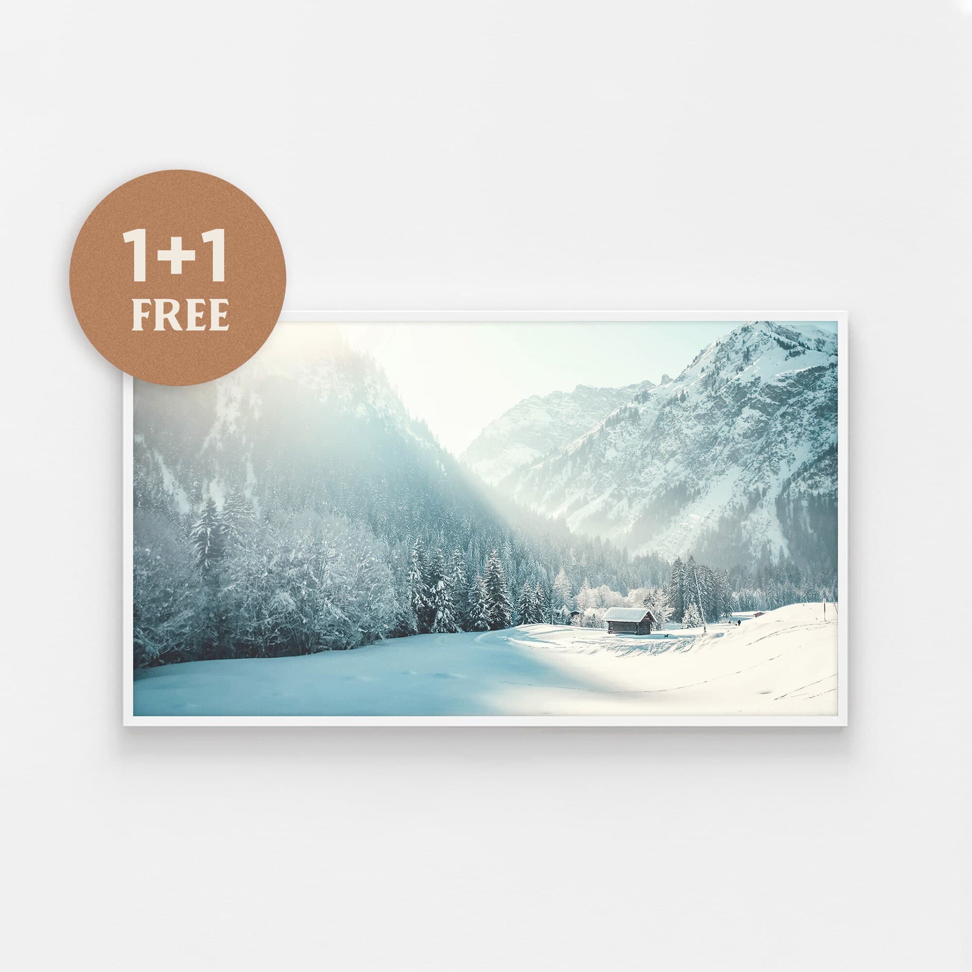 Samsung Frame TV Art, Snow Covered Moutains, Instant Download, Forest Landscape, Art for Frame Tv, Winter Photography, Rustic Cabin Cottage