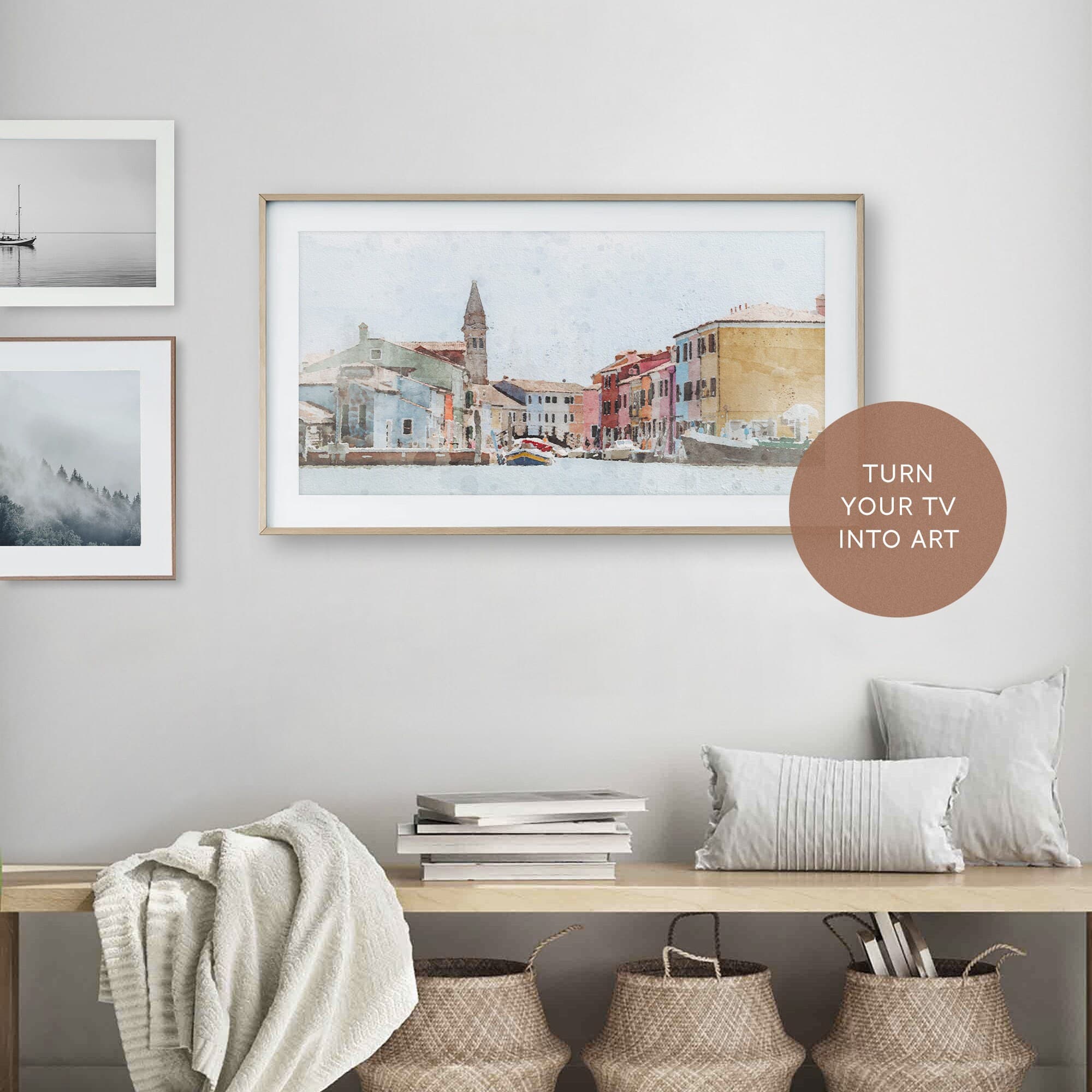 Samsung Frame TV Art, Venice Italy, Watercolor Painting, Venice Tv Art, Italy Frame Tv, Venice Canal Boats, Colorful Houses Italy, Download - image 3
