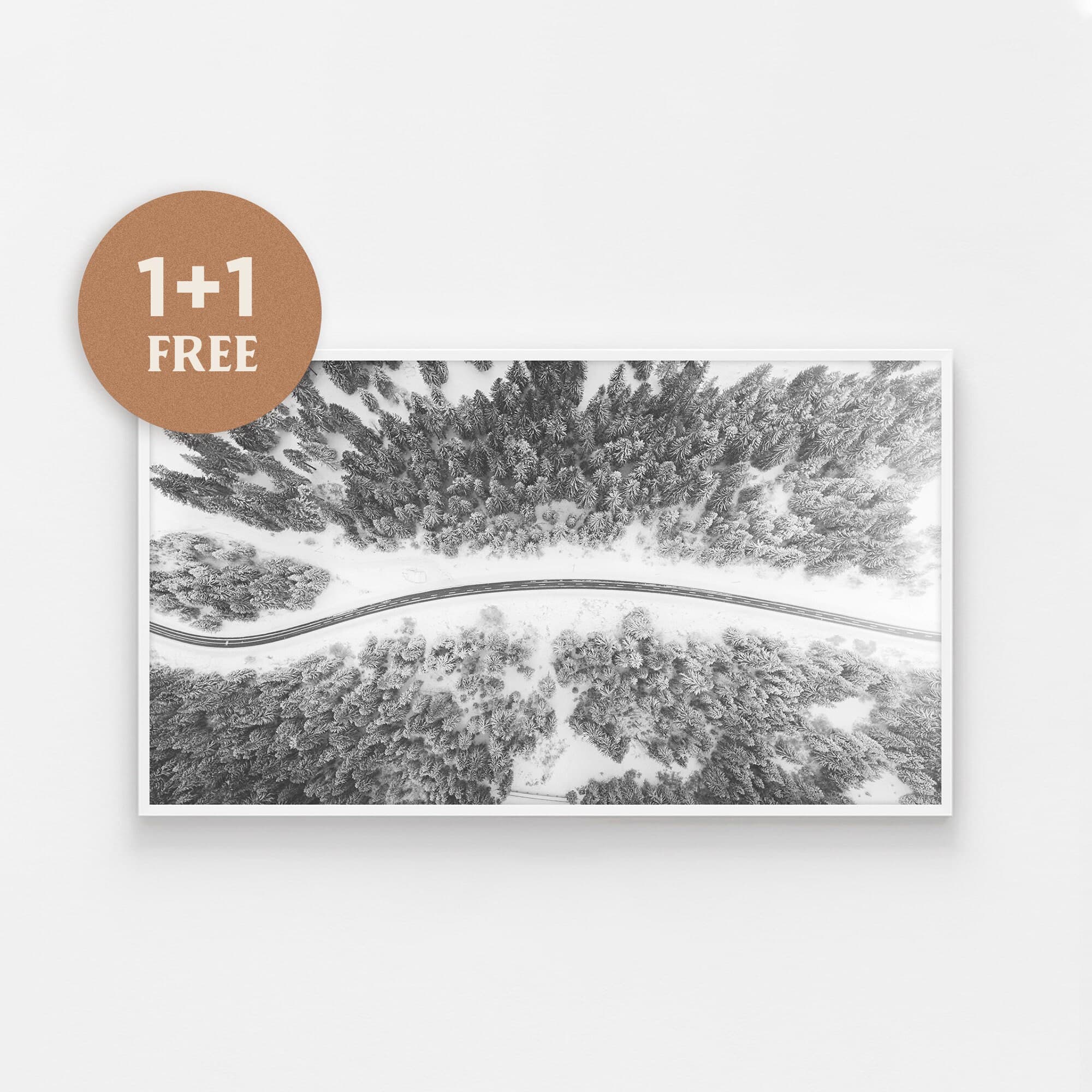 Samsung Frame TV Art, Winter Road Arial Photography, Snow Covered Pine Trees, Winter Art Nordic Decor, Scandinavian Art Digital Art Download
