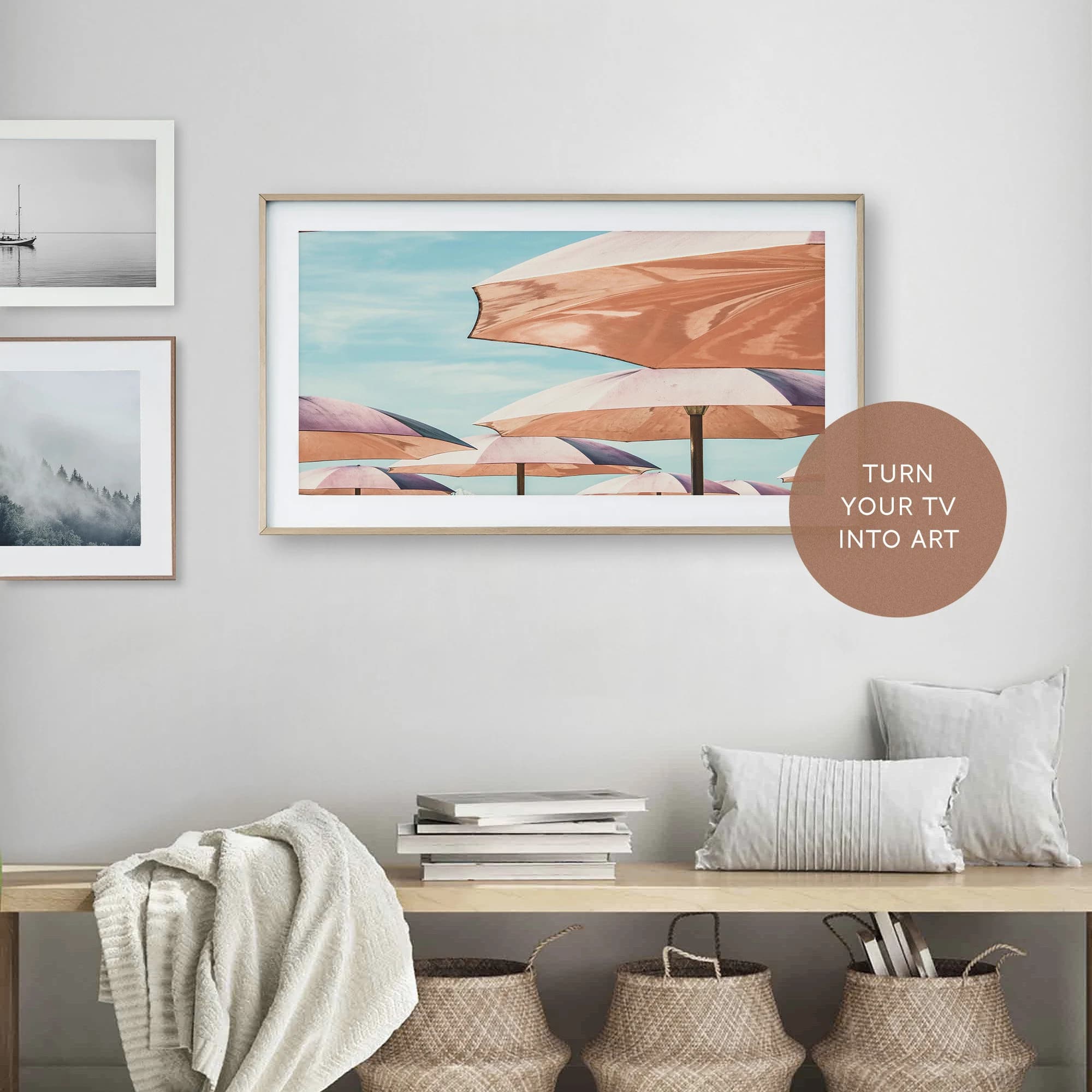 Samsung Frame TV Art, Beach Umbrellas, Coastal Digital Art, Beach Photo, Frame Tv Minimalist, Neutral Tones, Modern Tv Art, Summer Tv Art - image 3