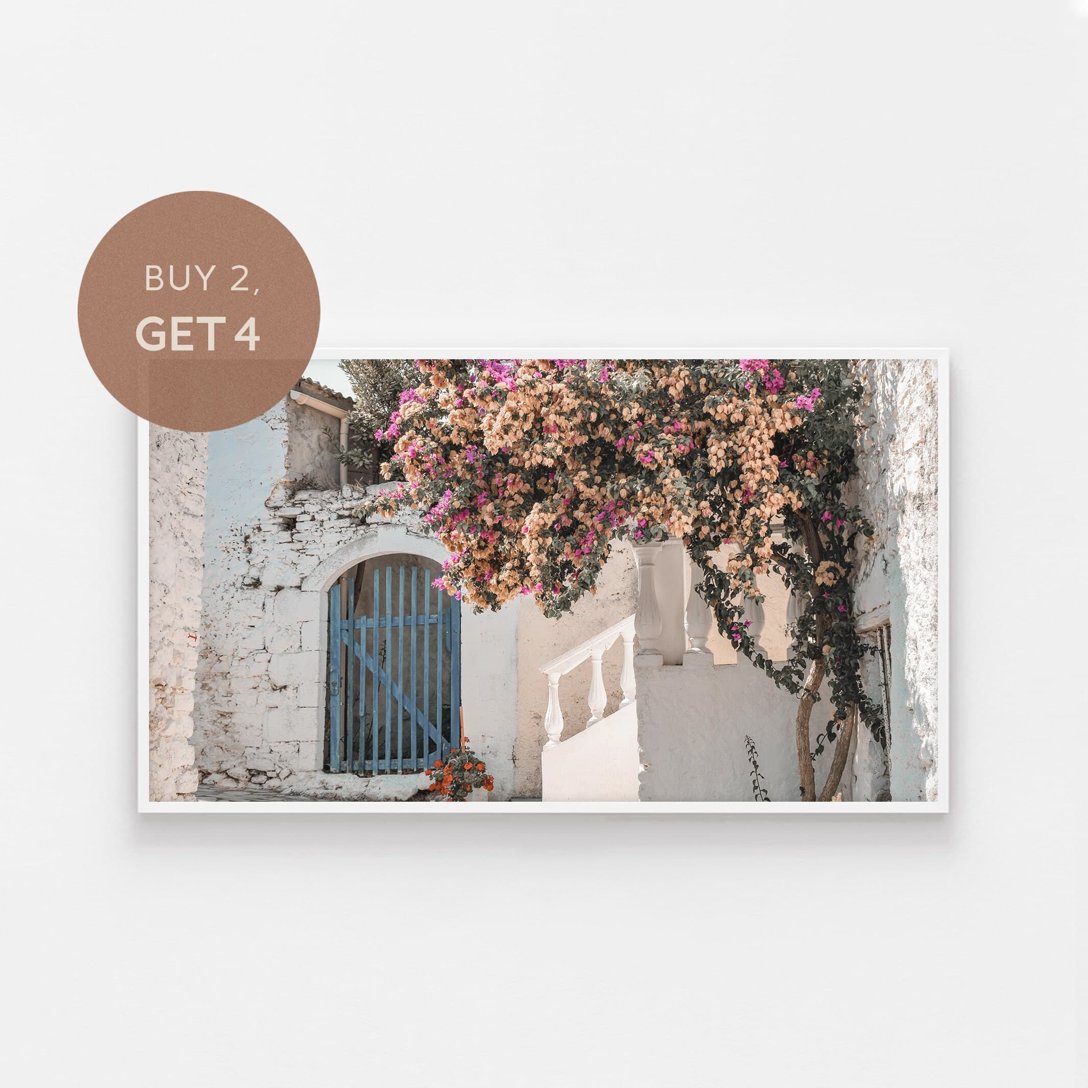 Samsung Frame TV Art, Greece Photo, Summer Vibe, Europe Travel, Farmhouse Decor, Mediterranean Sea, Old Town Blue Door, Download For Tv