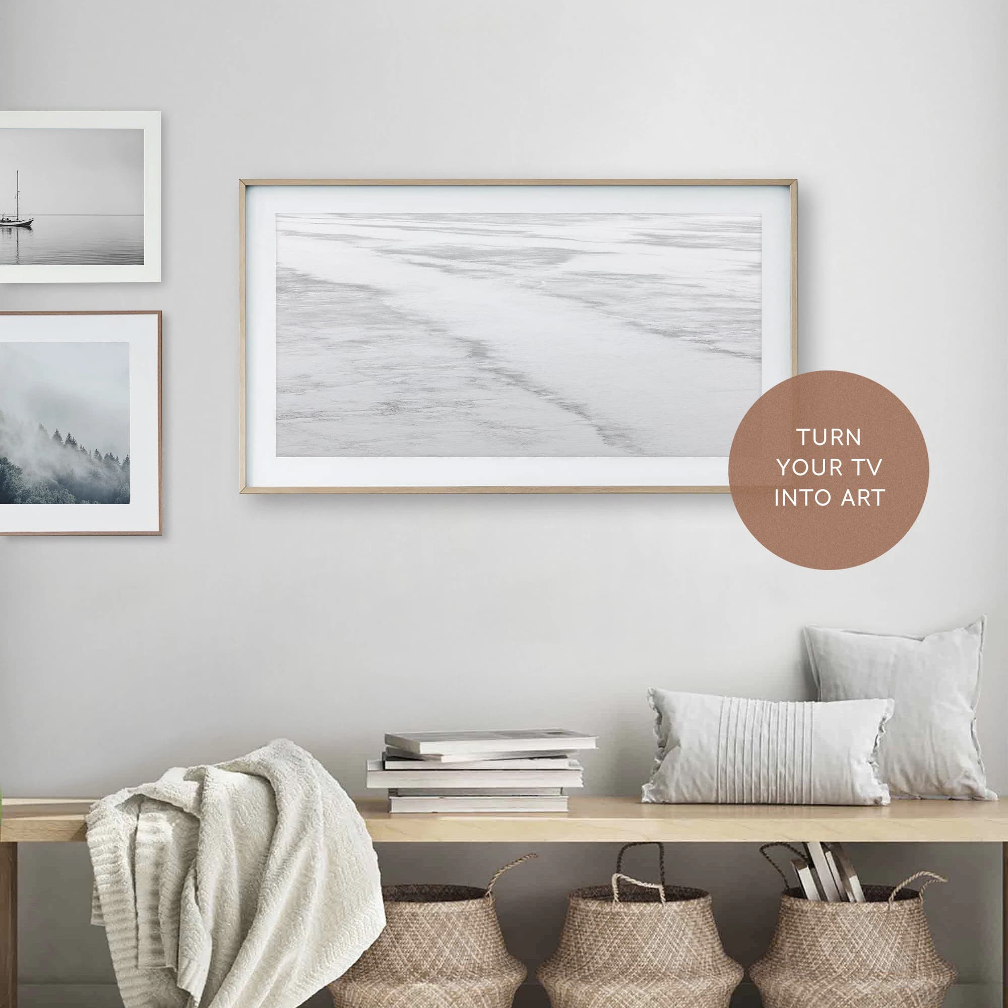 Samsung Frame TV Art, Coastal Digital Art, Grey Sand Beach, Abstract Photo, Art for TV, Black and White Art, Modern Coastal Ocean Beach Art - image 3