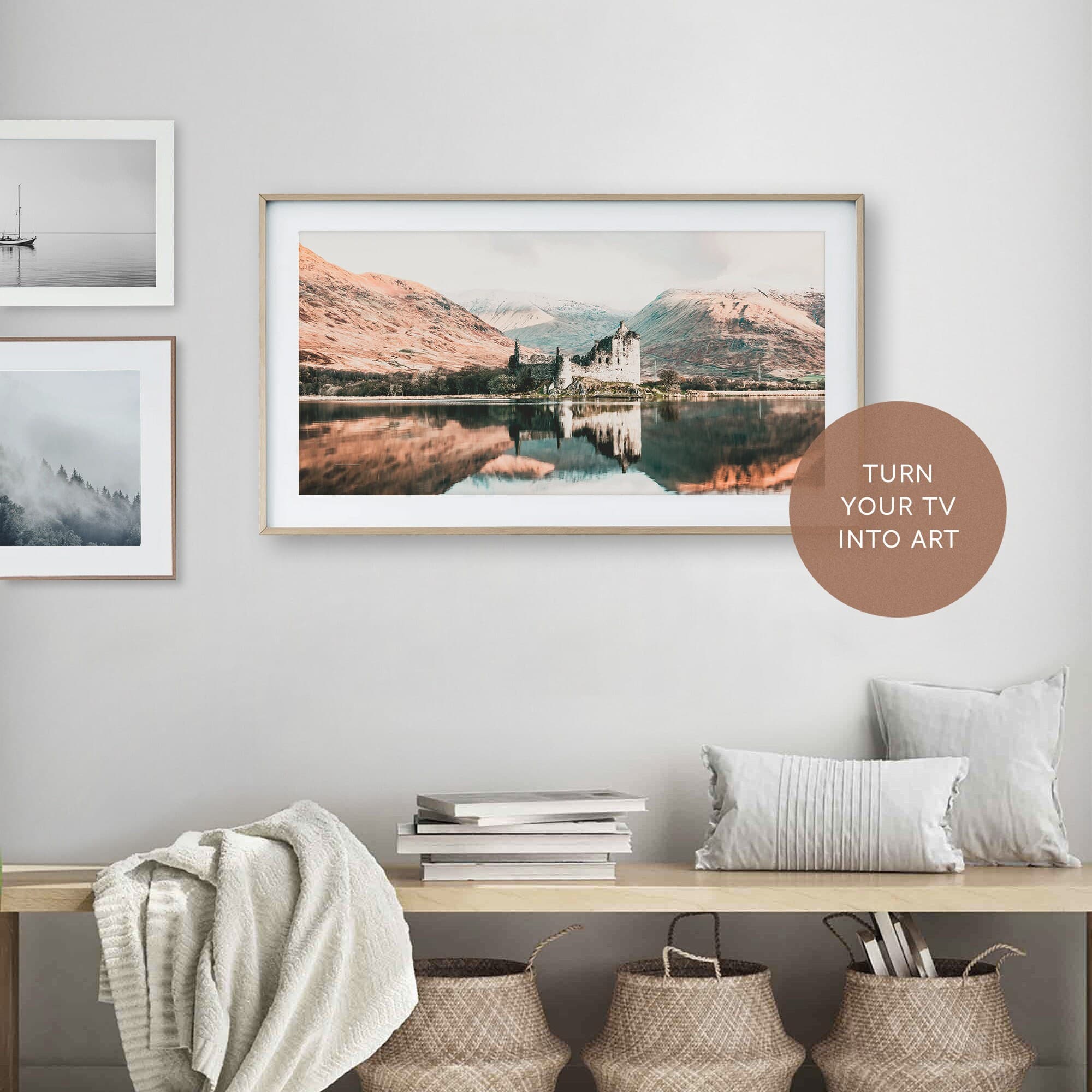 Samsung Frame Tv Art, Kilchurn Castle Loch Awe, Scotland Landscape, Castle Photo, Europe Travel Photo Lake Reflection, Medieval Architecture - image 3