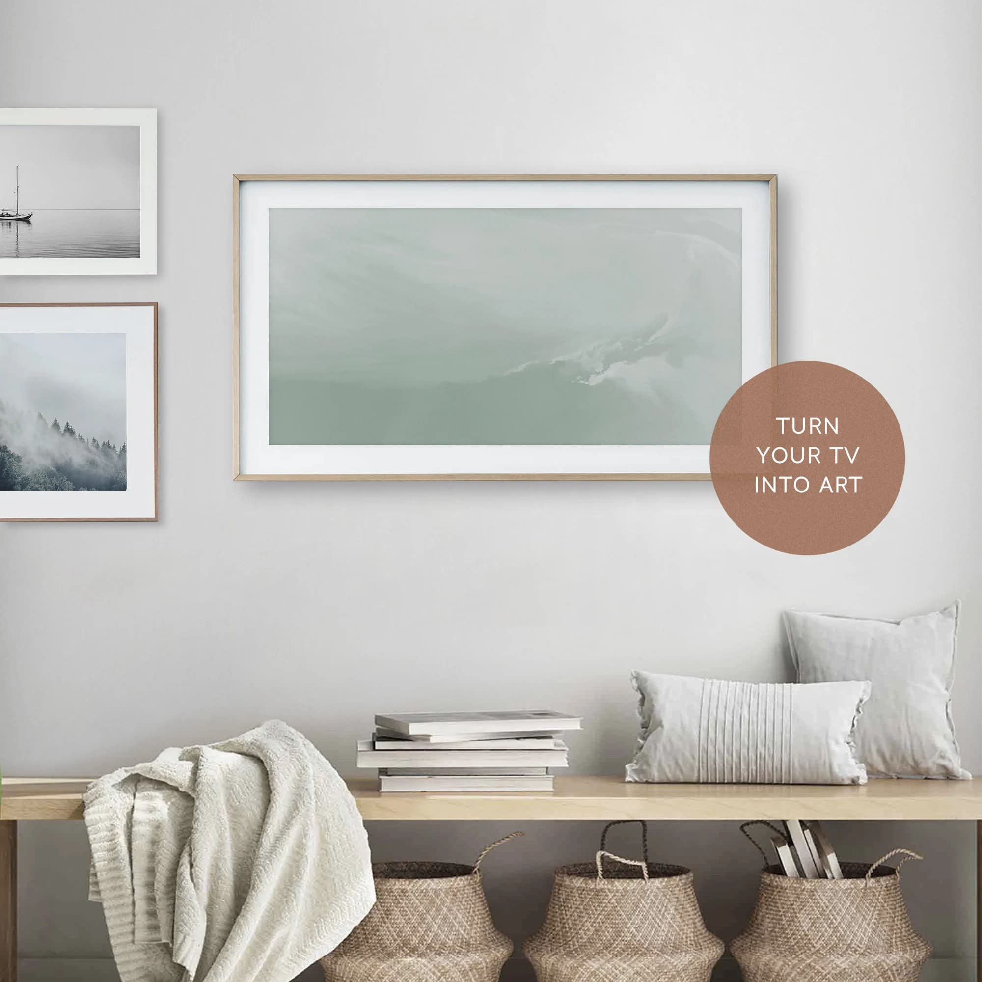Samsung Frame TV Art, Abstract Coastal Art, Frame Tv Minimalist, Neutral Tones, Modern Tv Art, Green Blue Water Art, Watercolor Digital - image 3