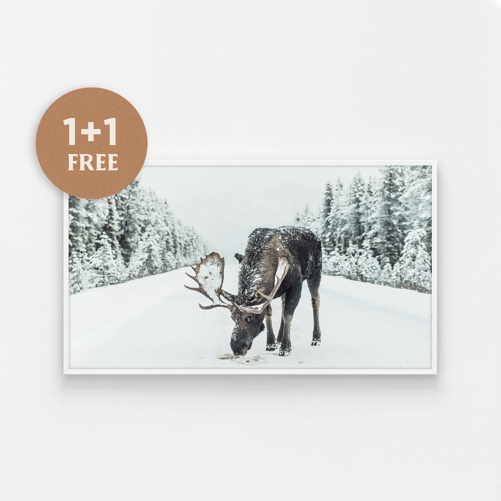 Samsung Frame Tv Art, Digital Christmas Art, Winter Art, Moose in Snow, Winter Nature Tv Art, Samsung Art TV, Digital Download, Snowy Road