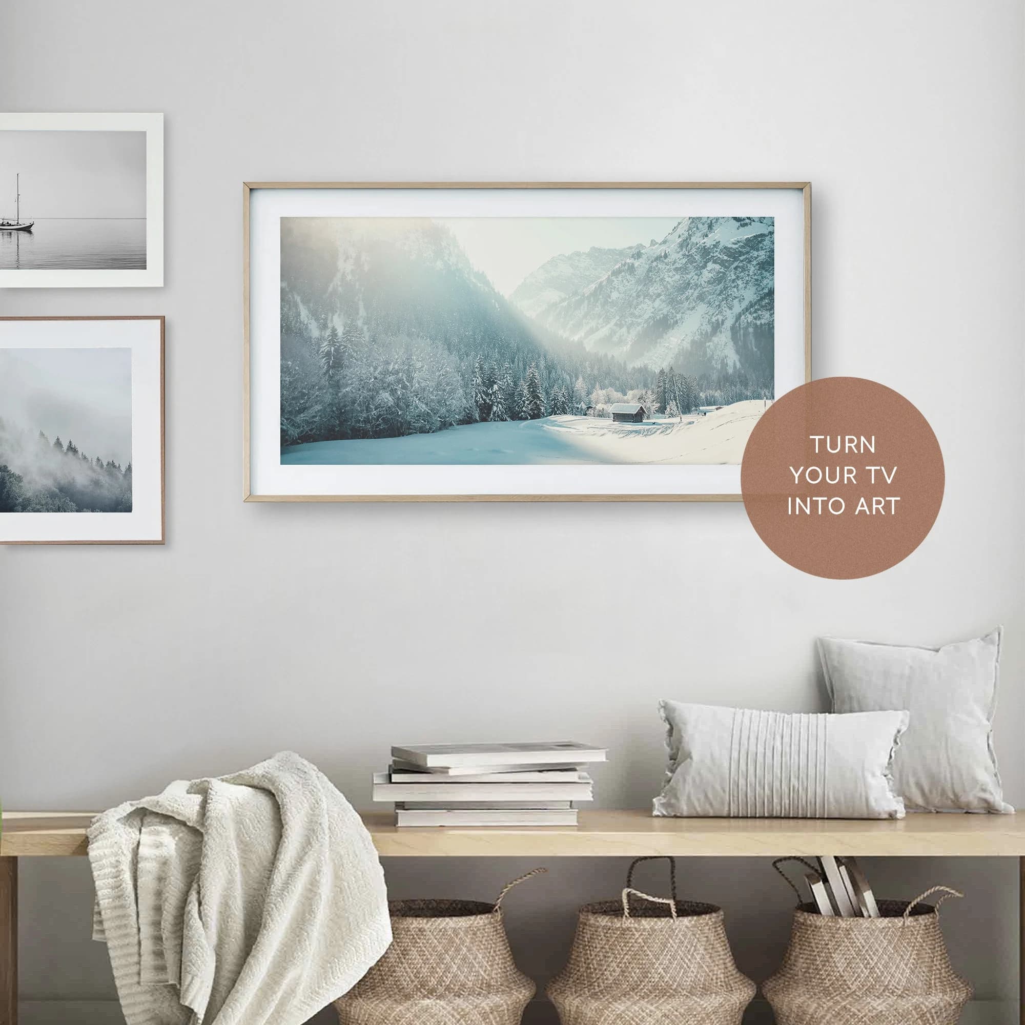 Samsung Frame TV Art, Snow Covered Moutains, Instant Download, Forest Landscape, Art for Frame Tv, Winter Photography, Rustic Cabin Cottage - image 3