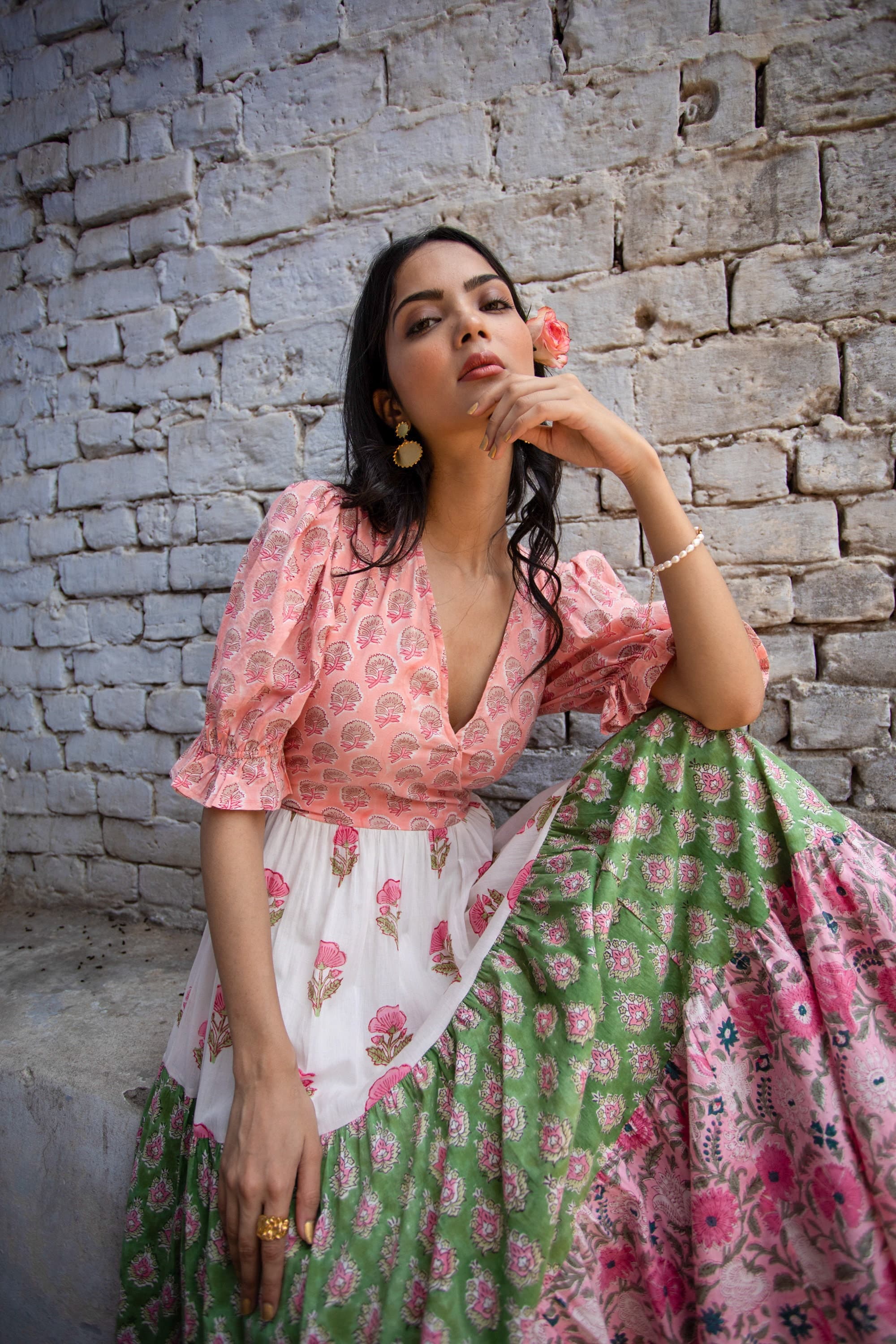 Hand Block Printed Maxi Dress, Floral Tiered Organic Cotton Sundress - image 5