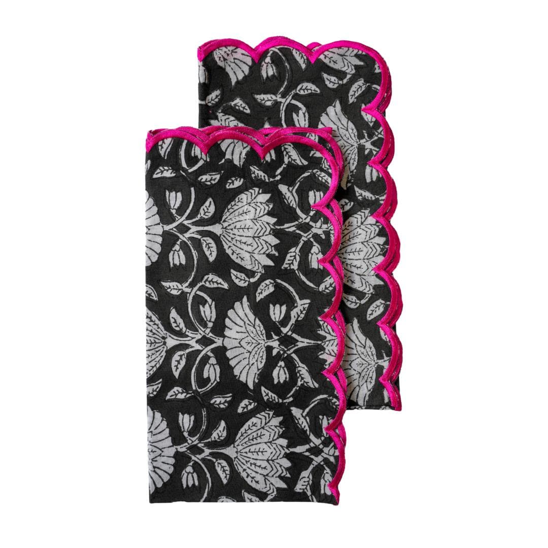 Hand Block Print Napkins, Set of 2, Scallop Edge Organic Cotton