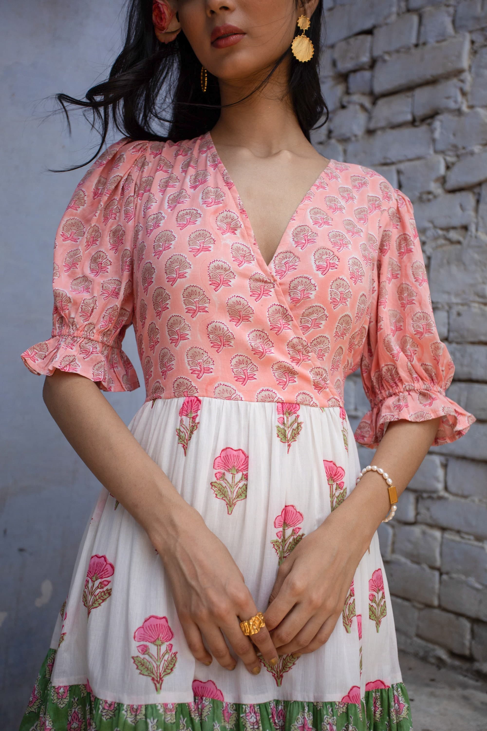 Hand Block Printed Maxi Dress, Floral Tiered Organic Cotton Sundress - image 4