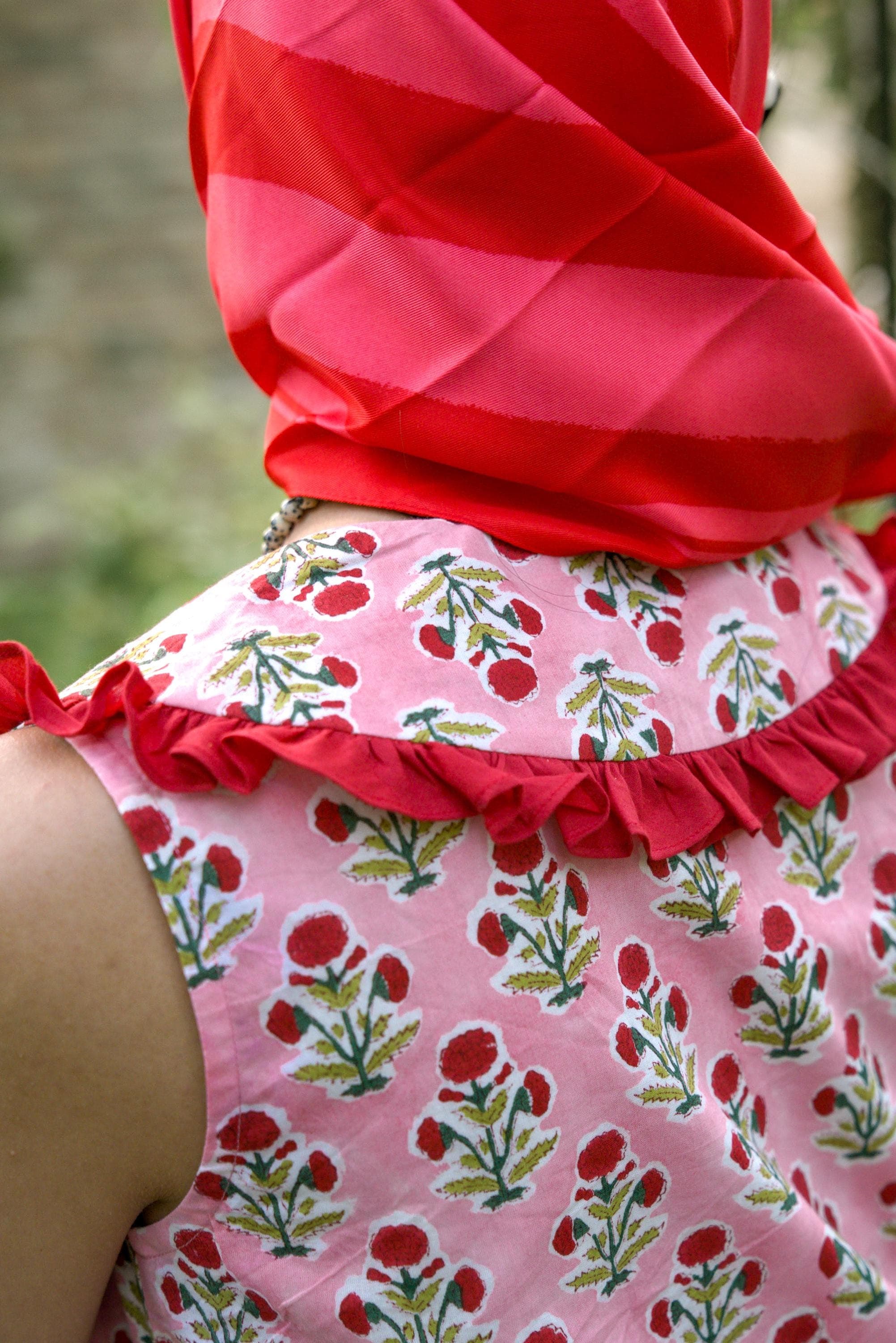Hand Block Printed Cotton Co-ord Set: Pink Floral Summer Outfit - image 5