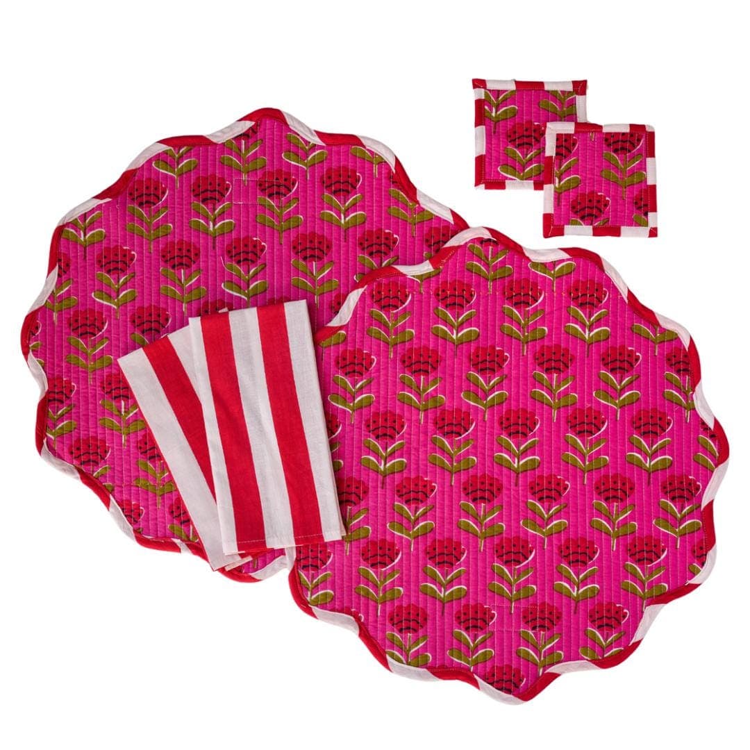 Block Printed Scalloped Placemat Set | Reversible Cotton Table Linens - image 3