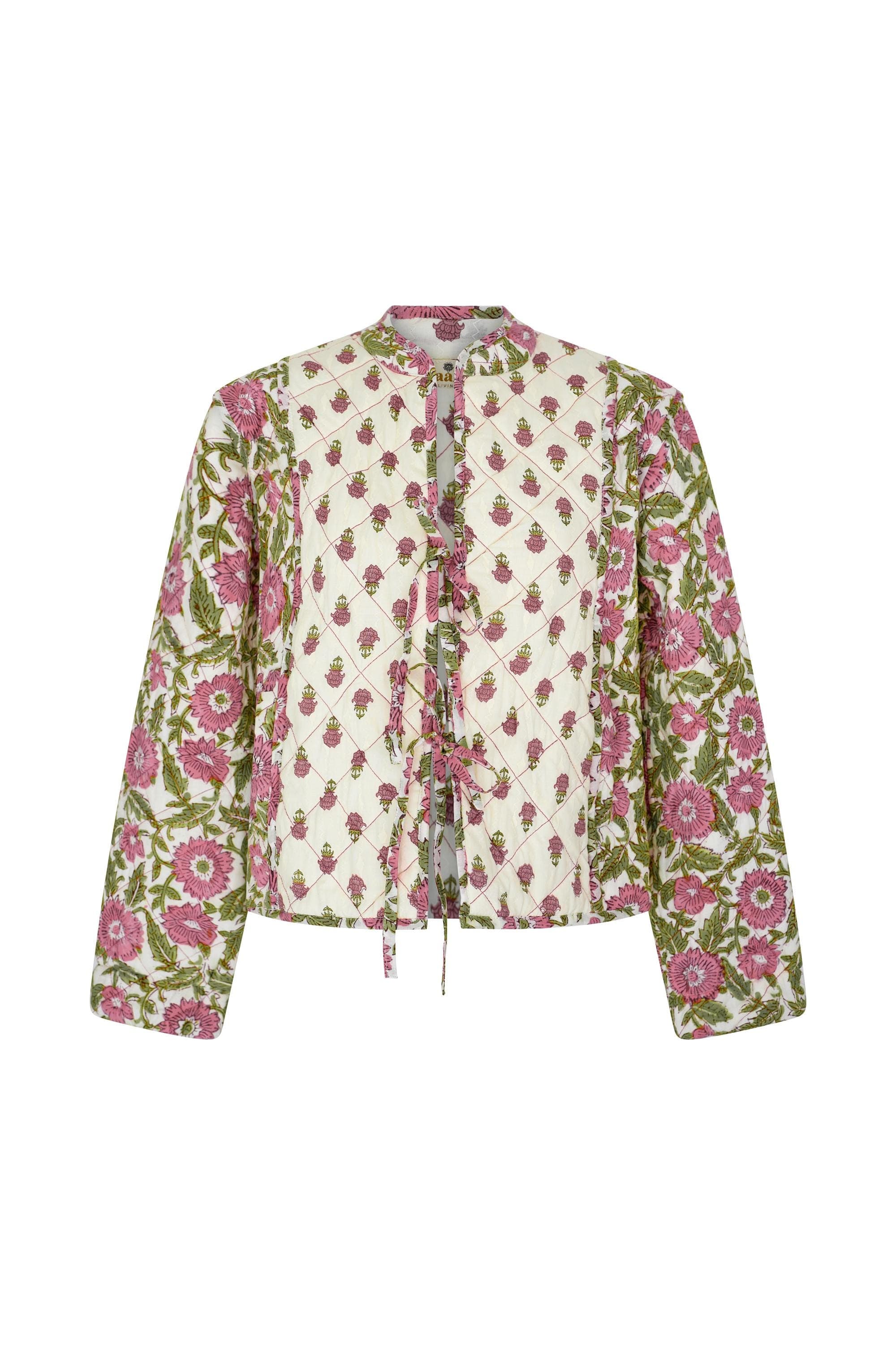 Hand Block Printed Quilted Jacket: Floral Organic Cotton, Spring Summer