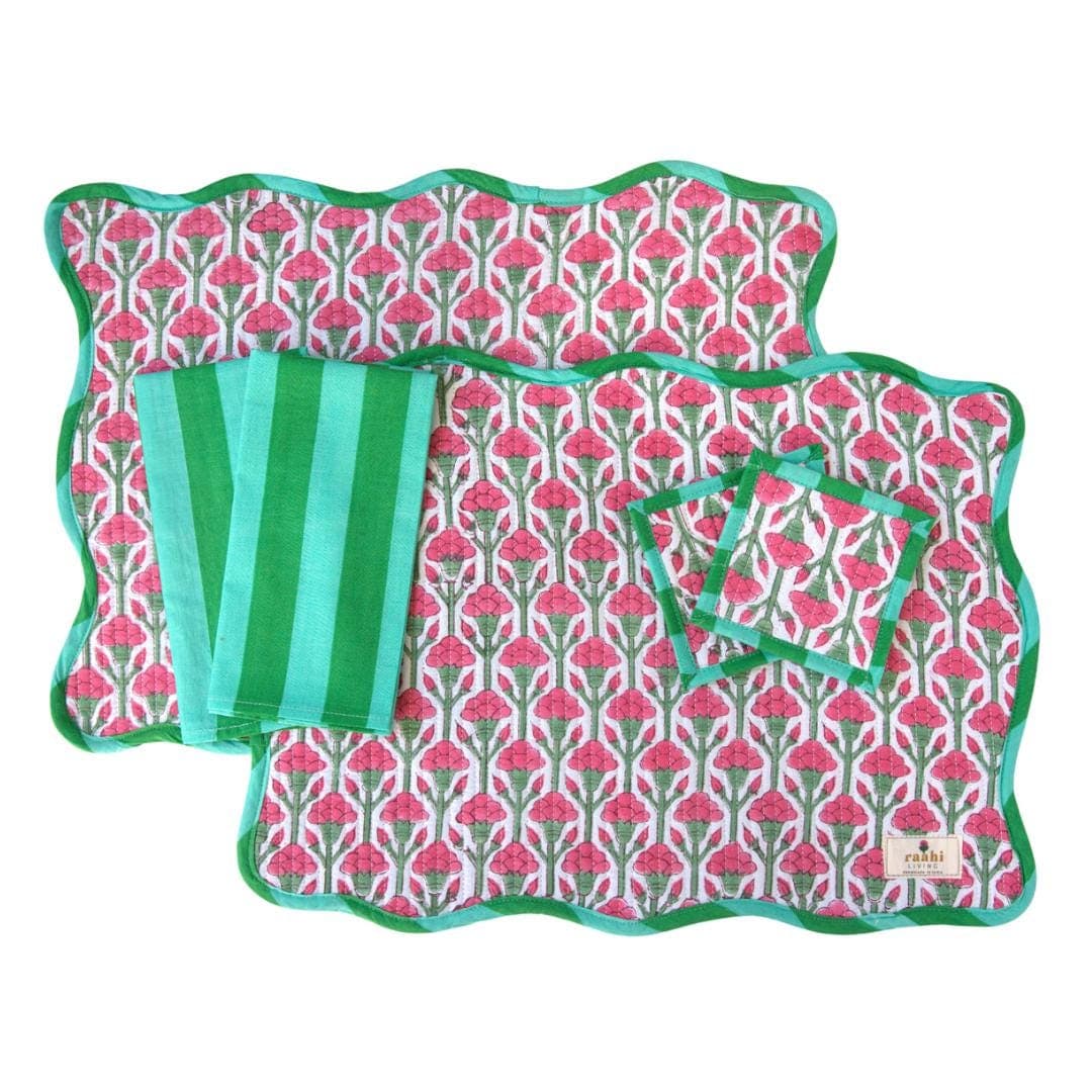 Handmade Block Printed Cotton Placemat Set | Floral Table Linens - image 3