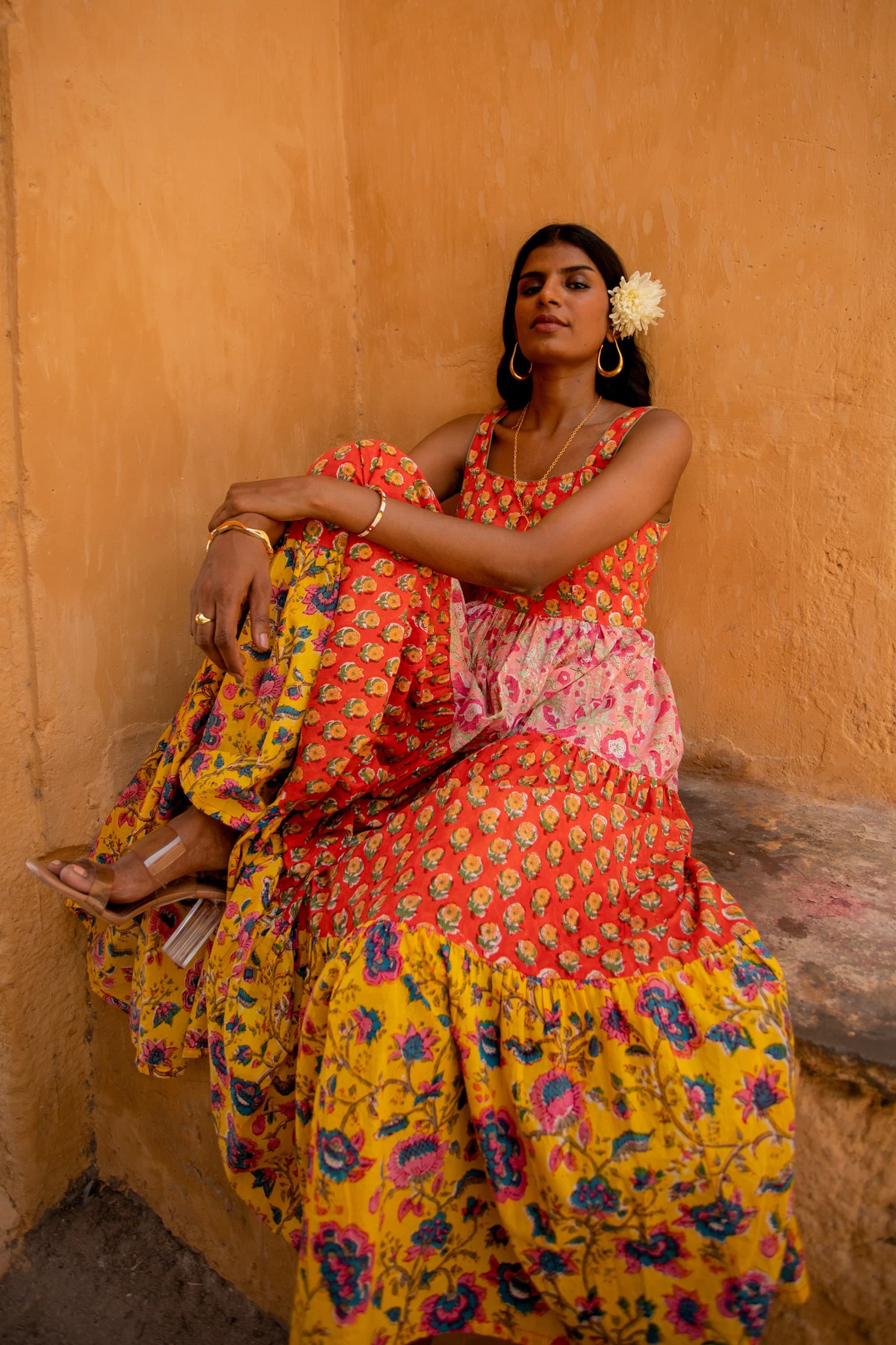 Hand Block Printed Maxi Dress, Organic Cotton Floral Sundress