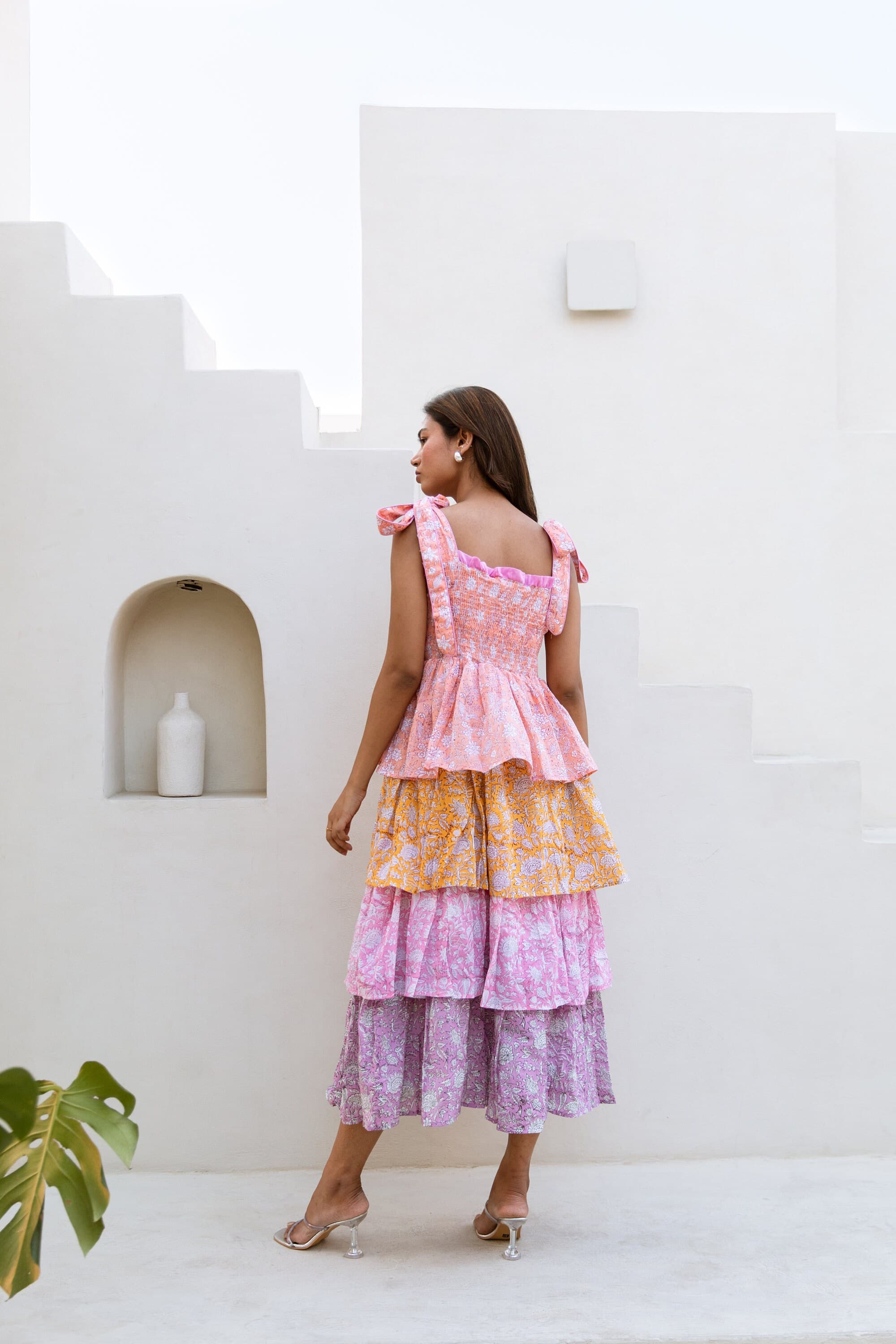 Hand Block Printed Cotton Dress, Tiered Pastel Sun Dress - image 5